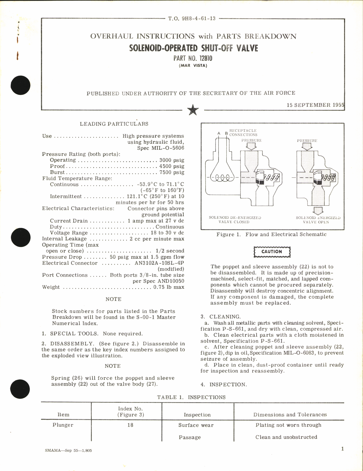 Sample page 1 from AirCorps Library document: Overhaul Instructions with Parts Breakdown for Solenoid Operated Shut-off Valve Part No. 12810