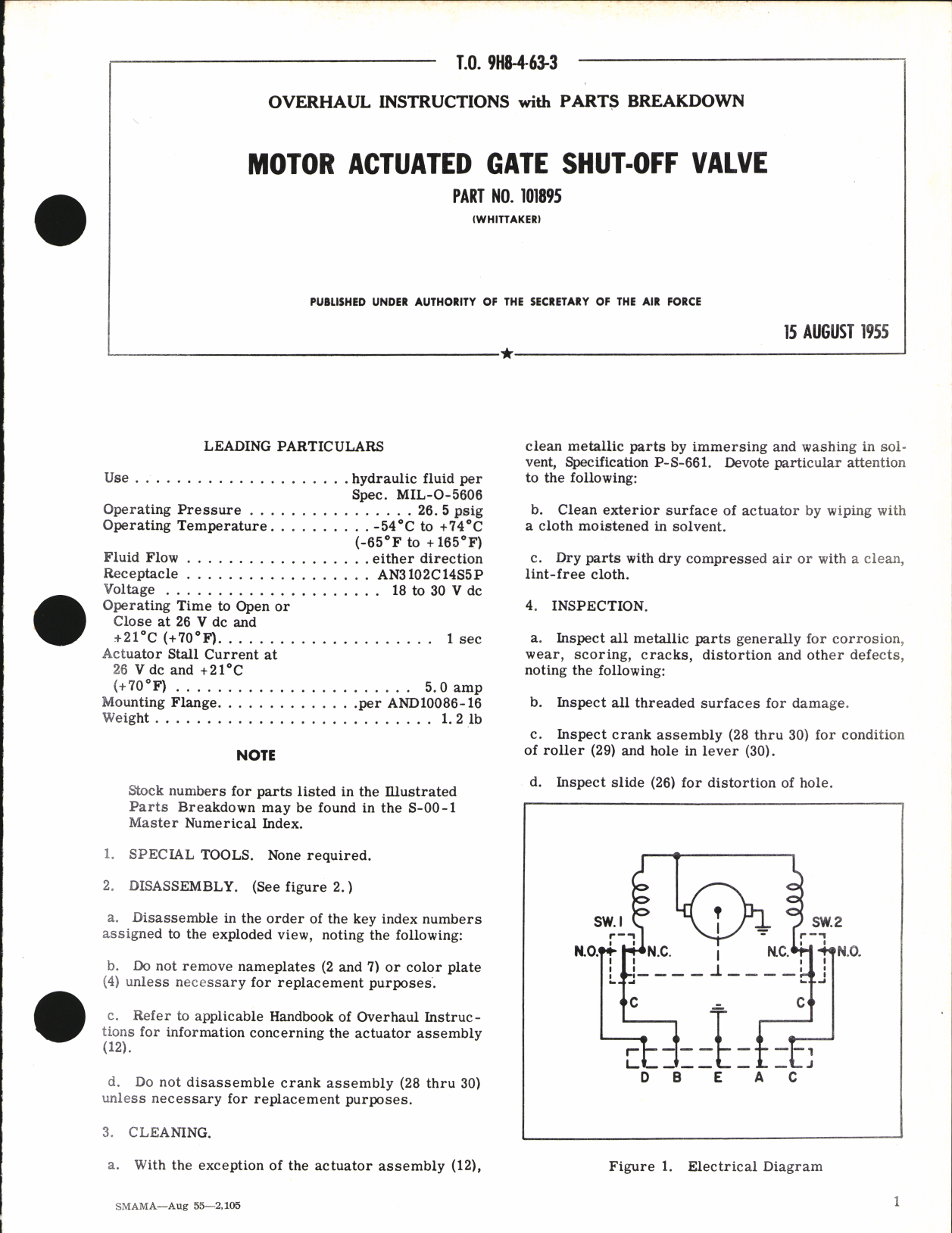 Sample page 1 from AirCorps Library document: Overhaul Instructions with Parts Breakdown for Motor Actuated Gate Shut-Off Valve Part No. 101895
