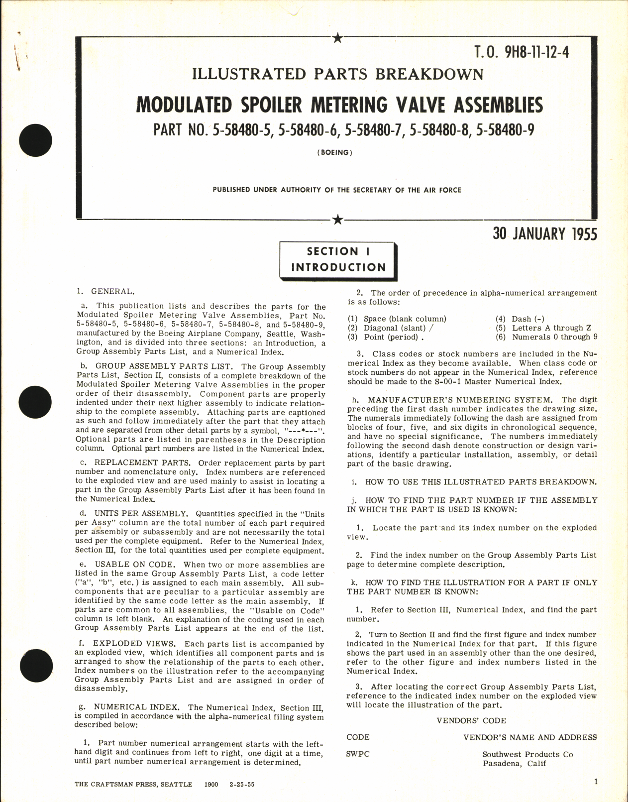 Sample page 1 from AirCorps Library document: Illustrated Parts Breakdown for Modulated Spoiler Metering Valve Assemblies