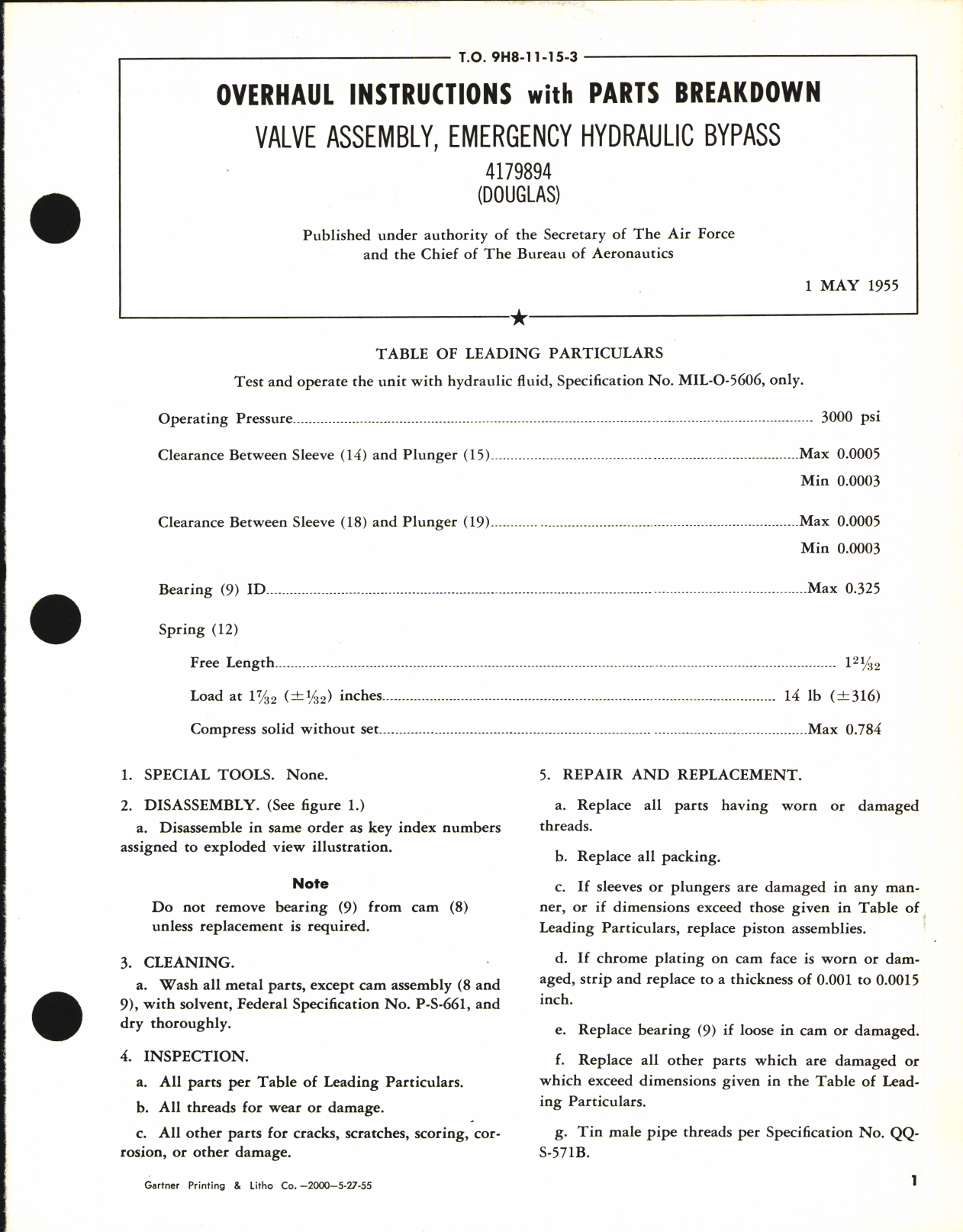 Sample page 1 from AirCorps Library document: Overhaul Instructions with Parts Breakdown for Valve Assembly, Emergency Hydraulic Bypass 4179894