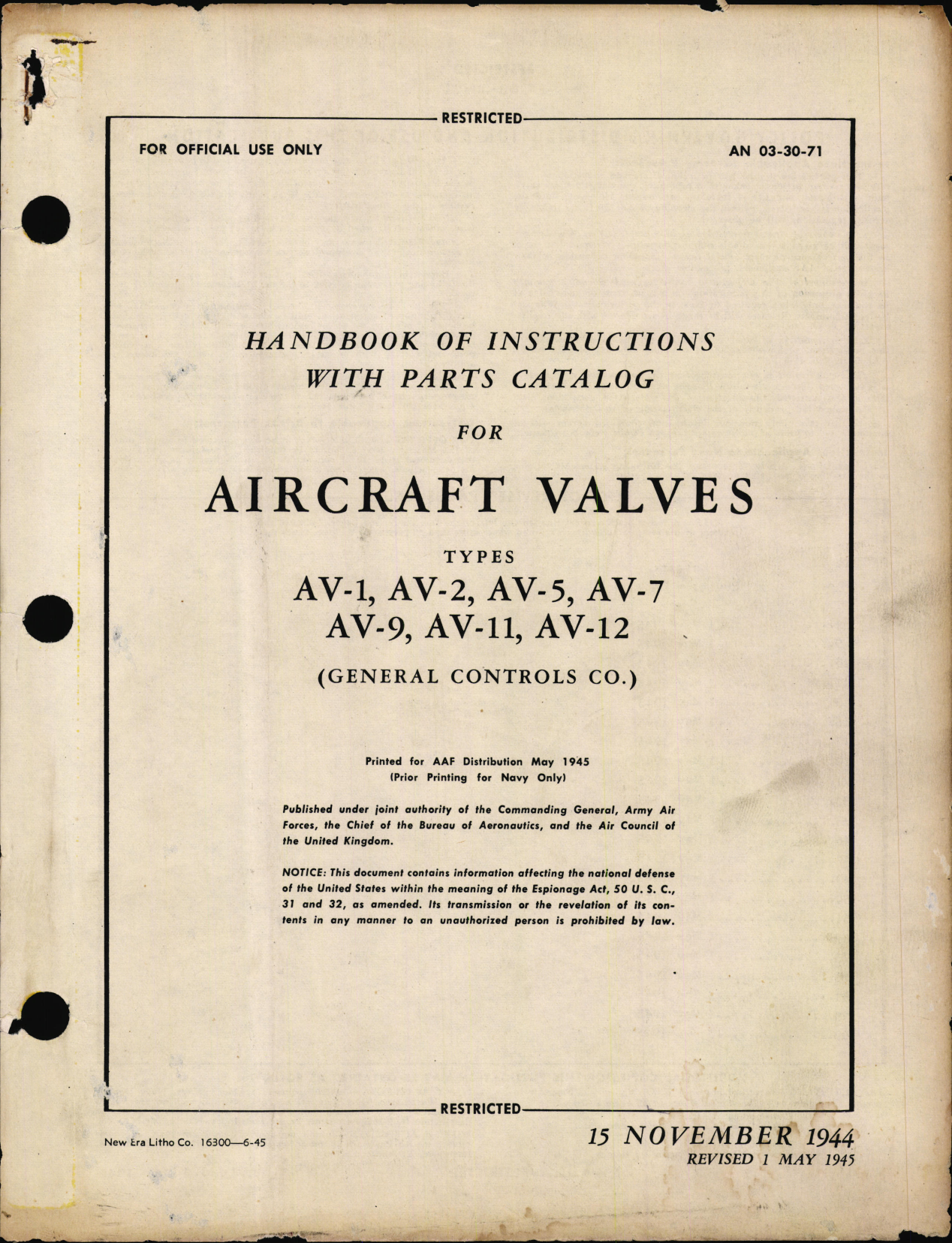 Sample page 1 from AirCorps Library document: Handbook of Instructions with Parts Catalog for Aircraft Valves