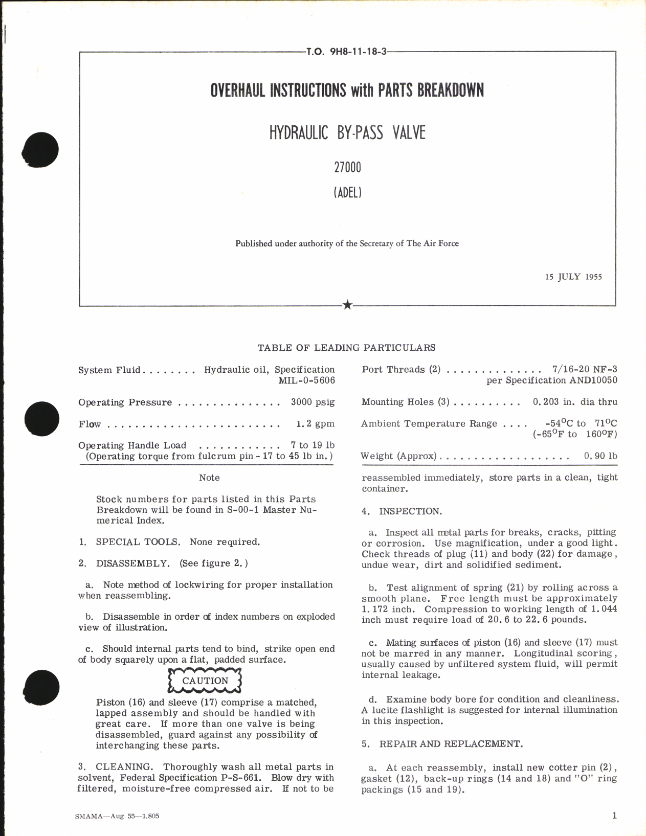 Sample page 1 from AirCorps Library document: Overhaul Instructions with Parts Breakdown for Hydraulic By-Pass Valve 27000