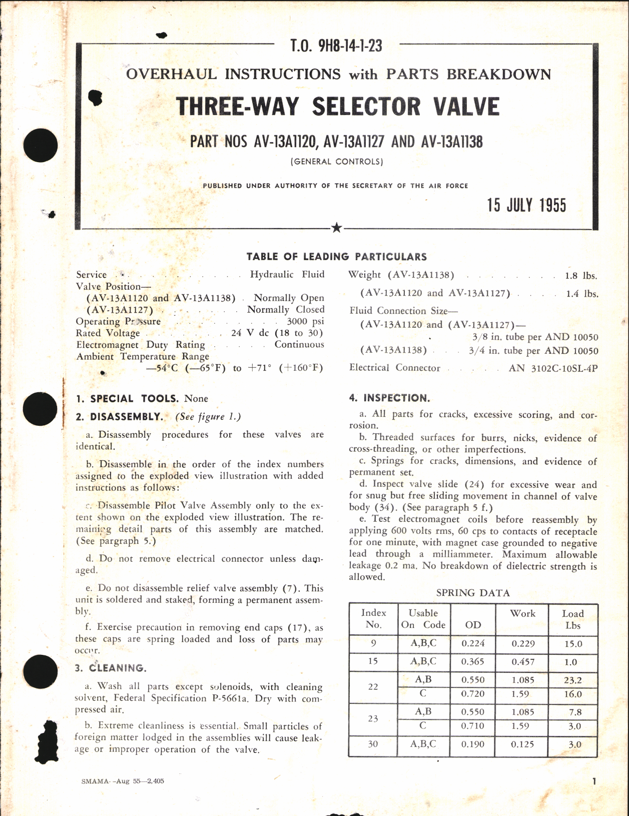 Sample page 1 from AirCorps Library document: Overhaul Instructions with Parts Breakdown for Three-Way Selector Valve 