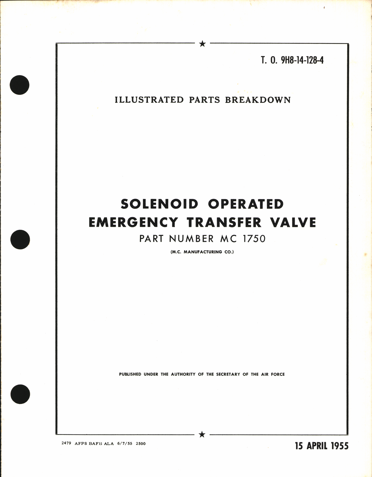 Sample page 1 from AirCorps Library document: Illustrated Parts Breakdown for Solenoid Operated Emergency Transfer Valve Part no. MC 1750