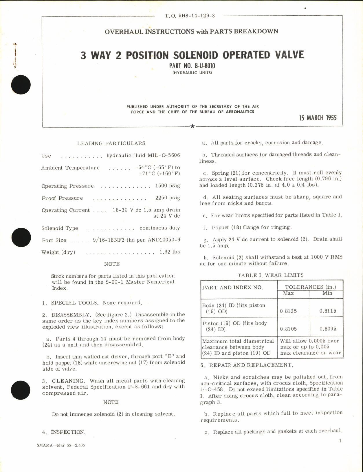 Sample page 1 from AirCorps Library document: Overhaul Instructions with Parts Breakdown for 3 Way 2 Position Solenoid Operated Valve Part No. 8-U-800