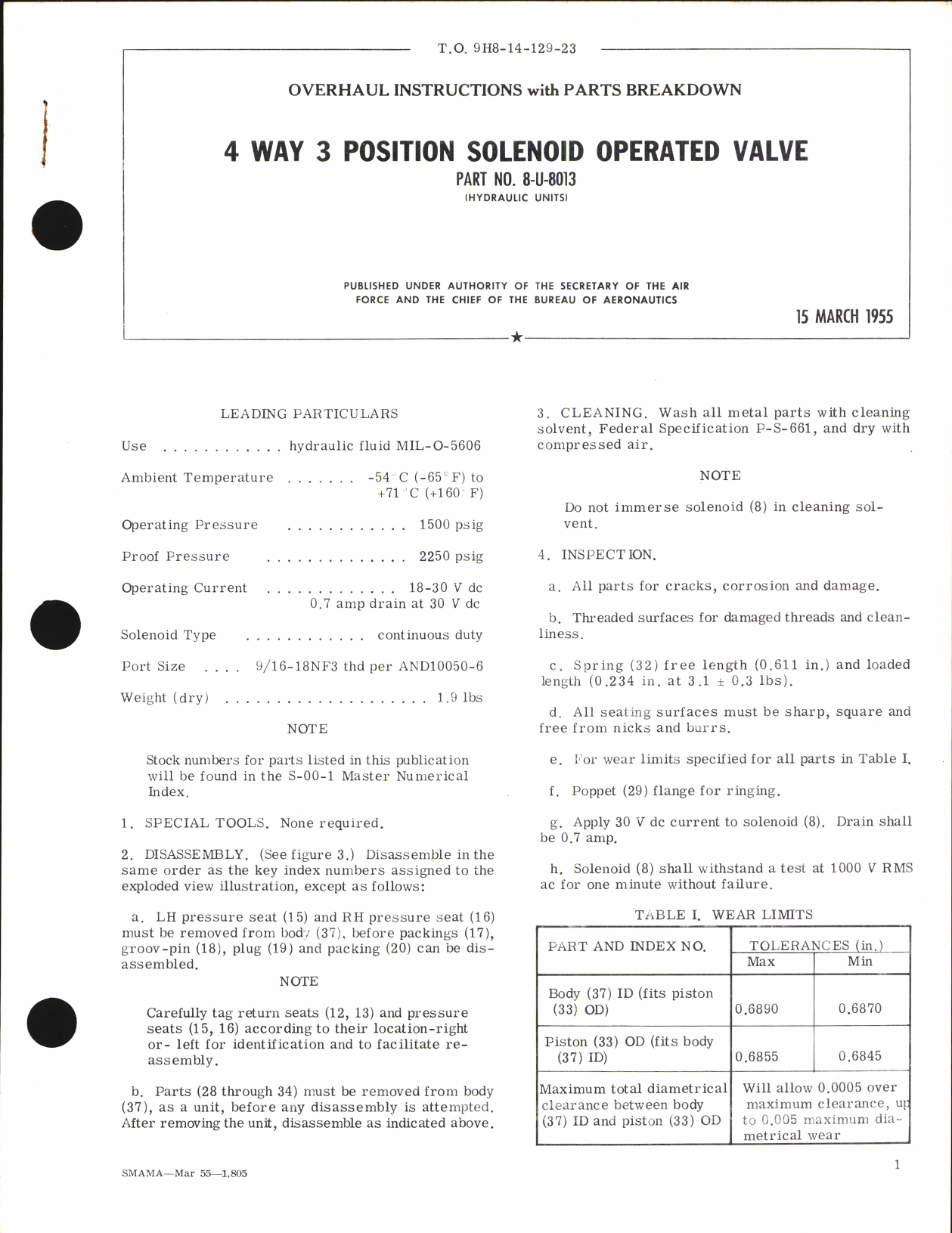 Sample page 1 from AirCorps Library document: Overhaul Instructions with Parts Breakdown for 4 Way 3 Position Solenoid Operated Valve Part No. 8-U-8013