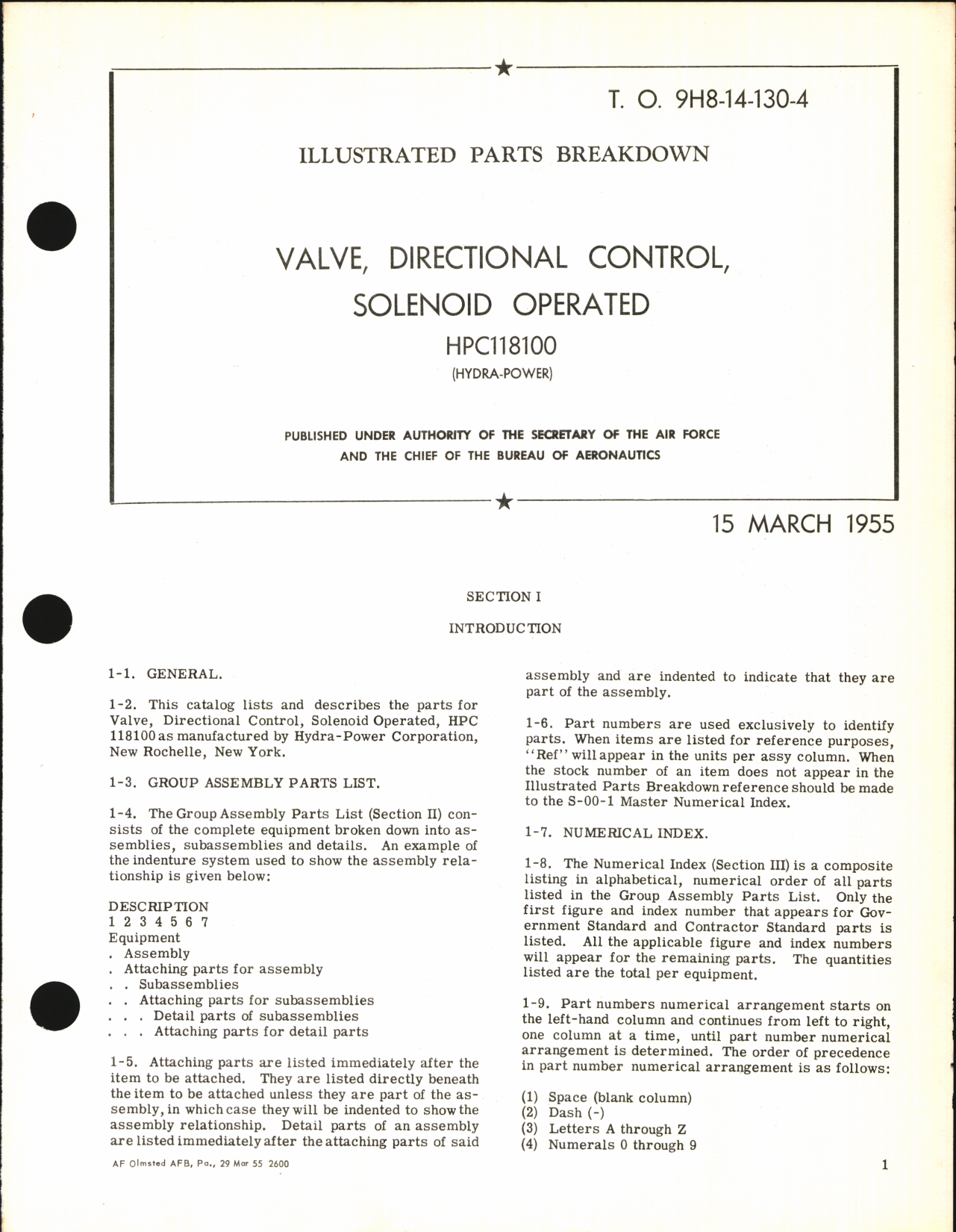 Sample page 1 from AirCorps Library document: Illustrated Parts Breakdown for Valve, Directional Control, Solenoid Operated HPC118100