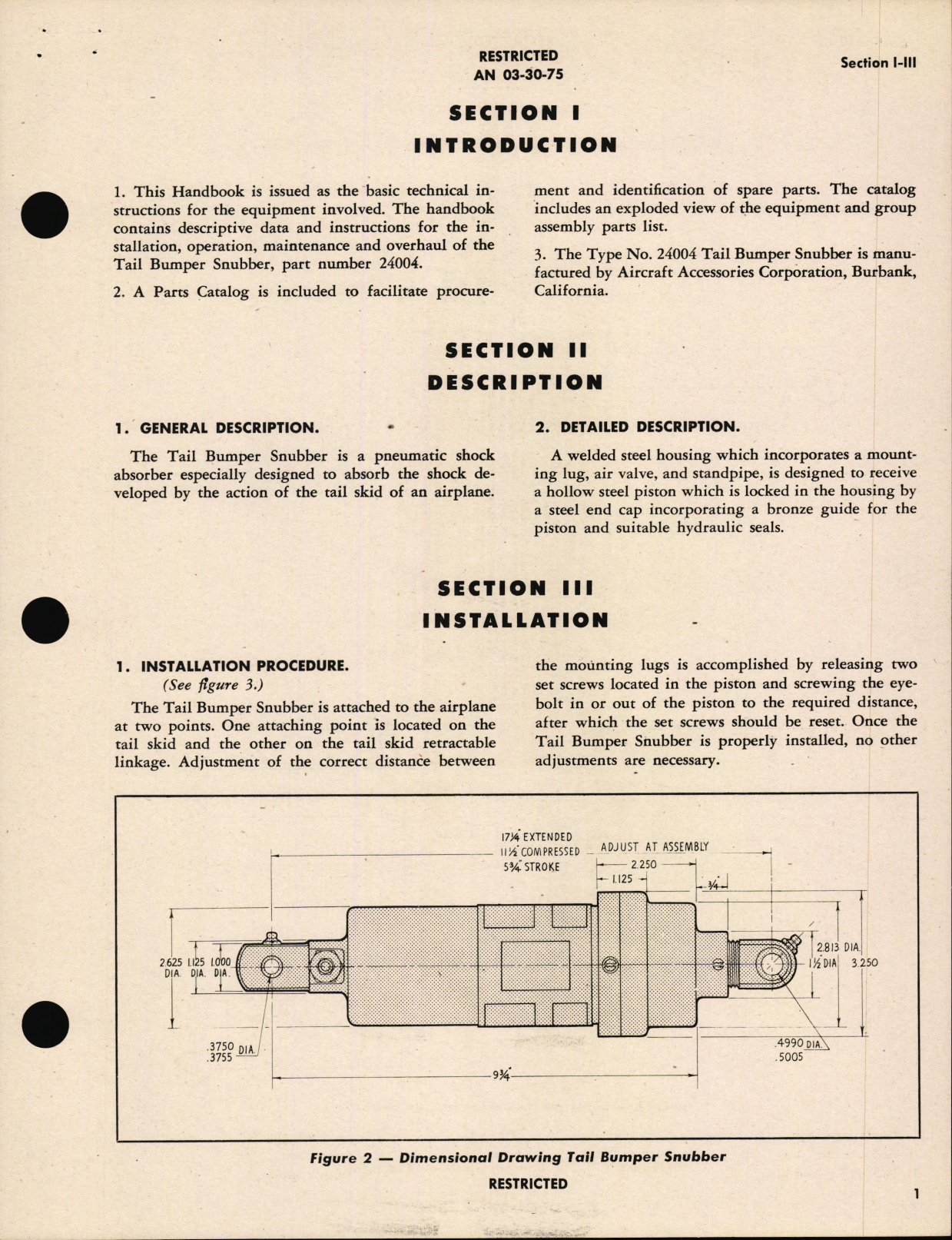 Sample page 5 from AirCorps Library document: Handbook of Instructions with Parts Catalog for Tail Bumper Snubber Part Number 24004