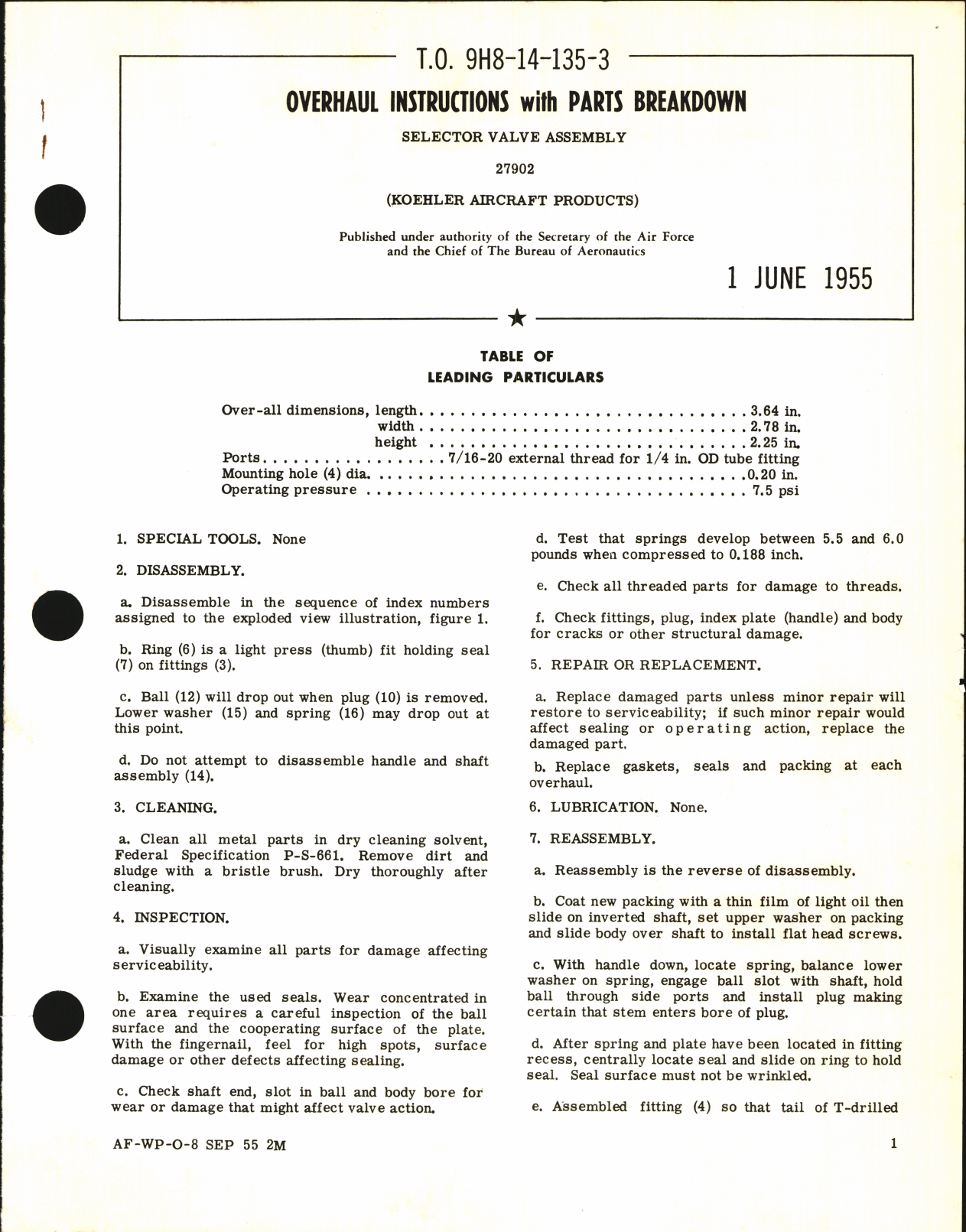 Sample page 1 from AirCorps Library document: Overhaul Instructions with Parts Breakdown for Selector Valve Assembly 27902