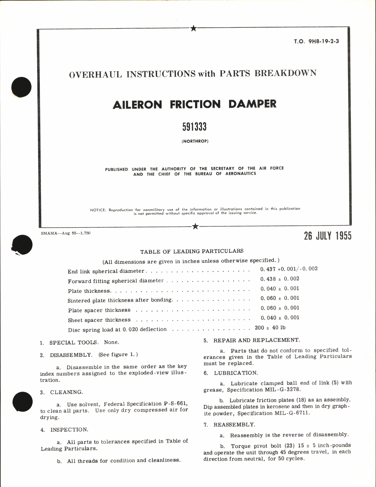 Sample page 1 from AirCorps Library document: Overhaul Instructions with Parts Breakdown for Aileron Friction Damper 59133
