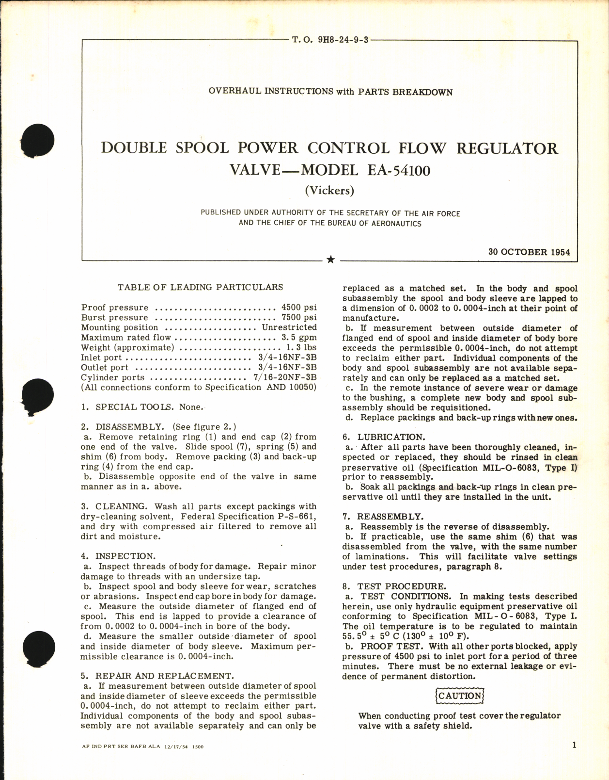 Sample page 1 from AirCorps Library document: Overhaul Instructions with Parts Breakdown for Double Spool Power Control Flow Regulator Valve Model EA-54100
