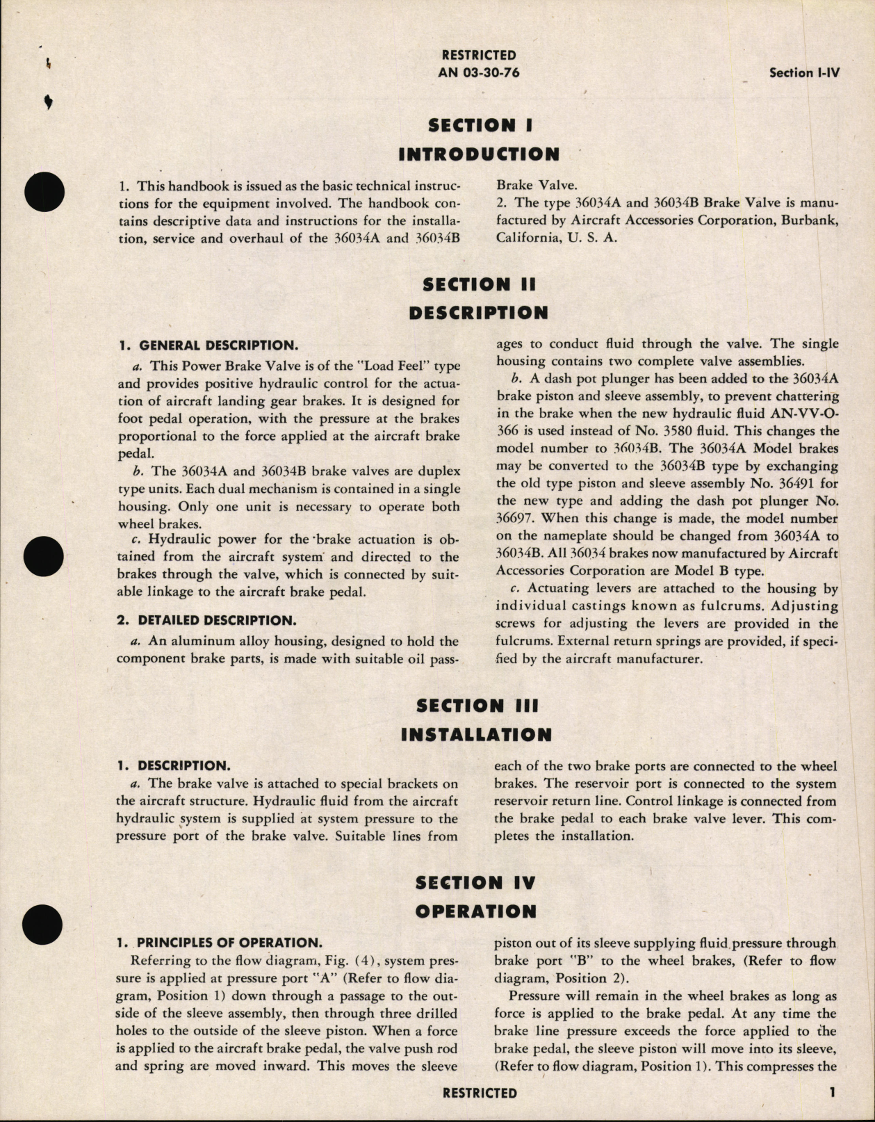 Sample page 5 from AirCorps Library document: Handbook of Instructions with Parts Catalog for Type 36034A and 36034B Brake Valves