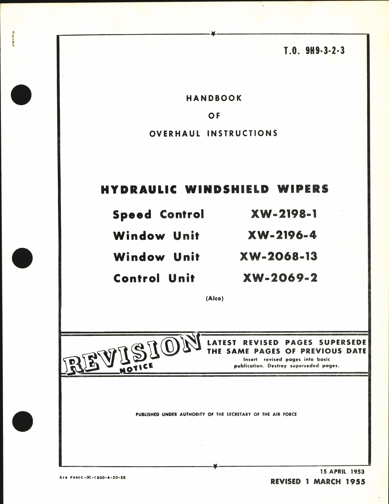 Sample page 1 from AirCorps Library document: Handbook of Overhaul Instructions for Hydraulic Windshield Wipers 