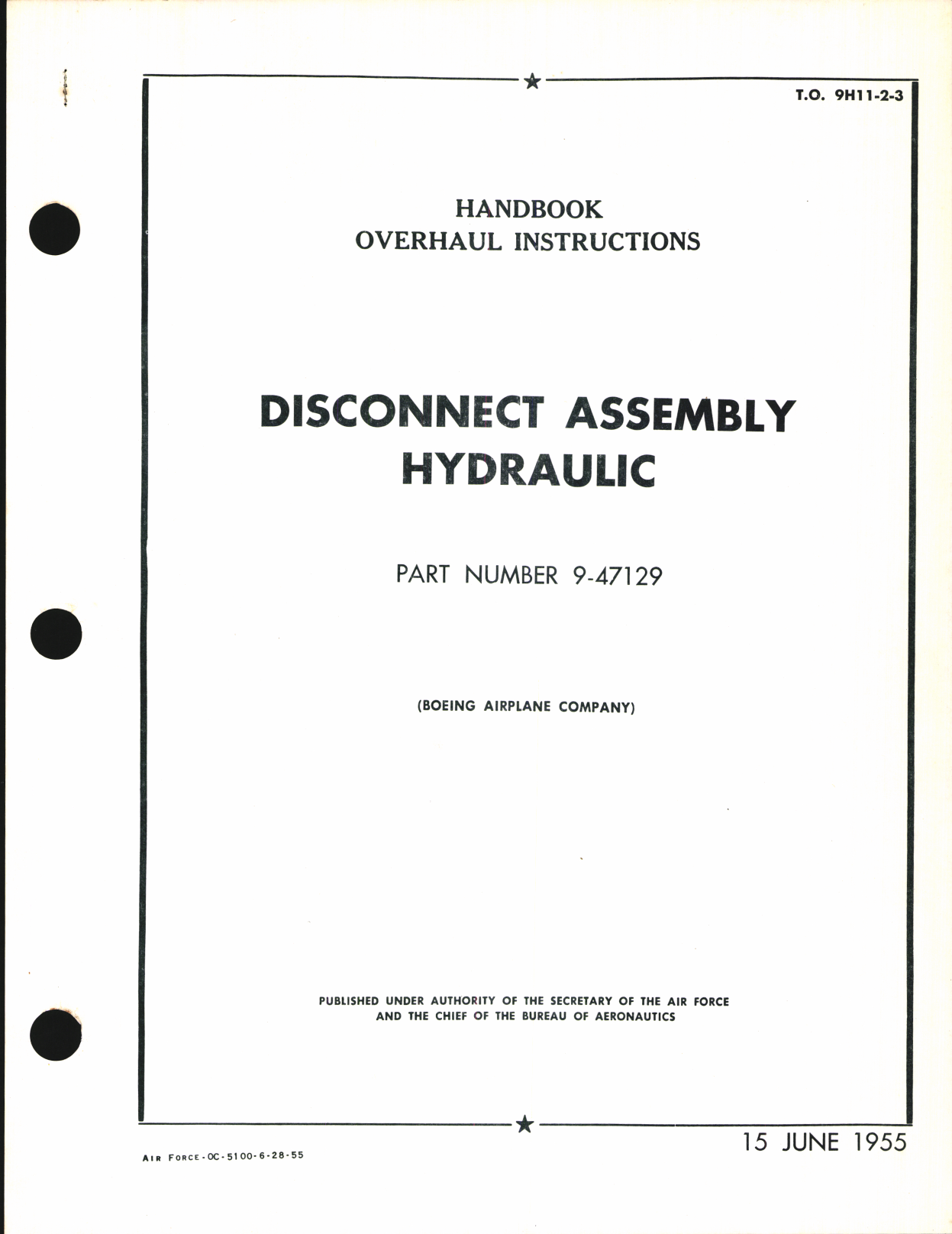 Sample page 1 from AirCorps Library document: Handbook of Overhaul Instructions for Disconnect Assembly Hydraulic Part No. 9-47129