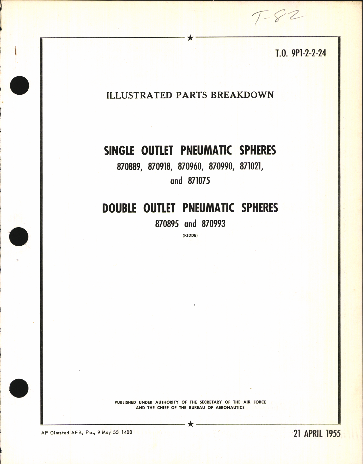 Sample page 1 from AirCorps Library document: Illustrated Parts Breakdown for Single Outlet Pneumatic Spheres and Double Outlet Pneumatic Spheres 