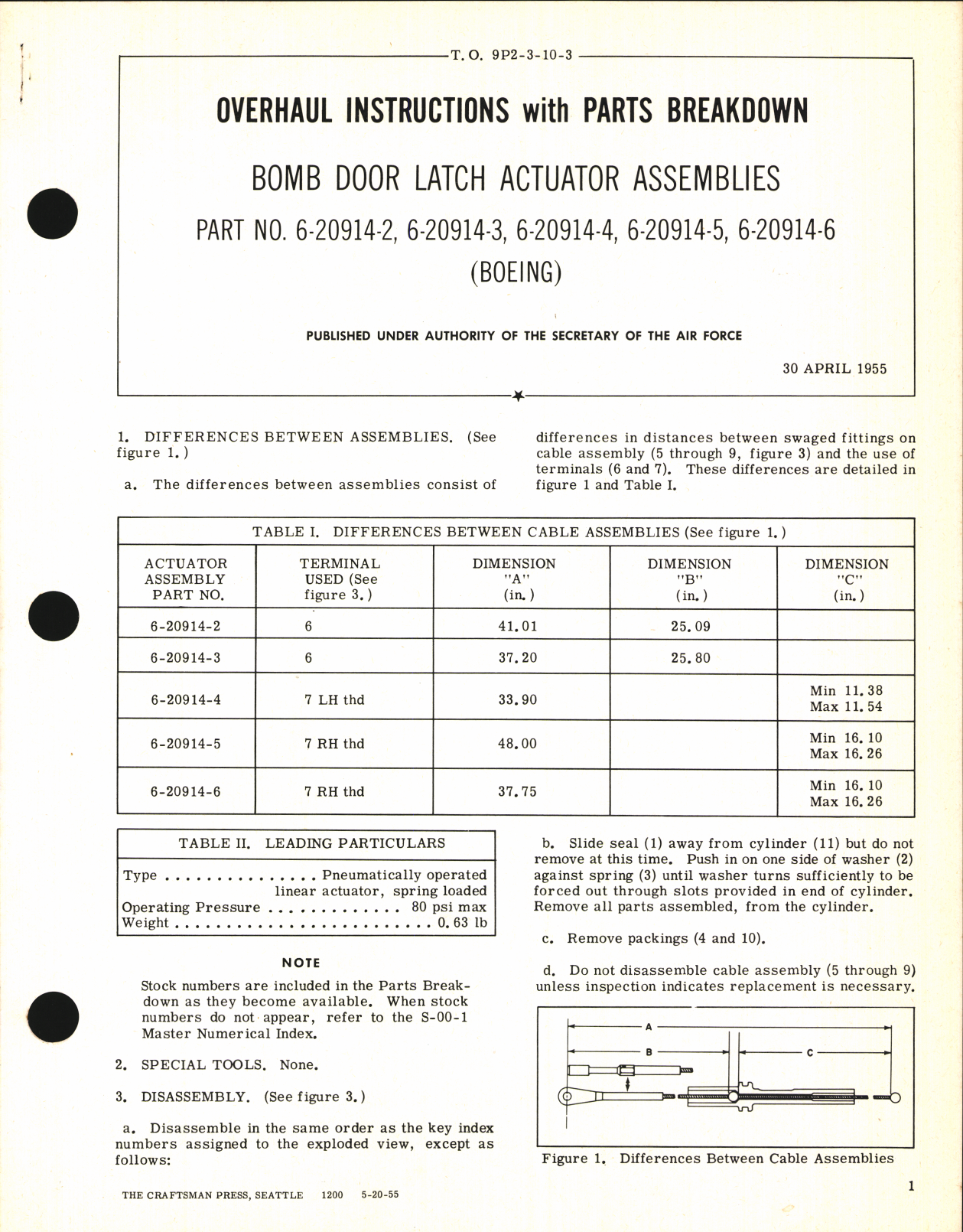 Sample page 1 from AirCorps Library document: Overhaul Instructions with Parts Breakdown for Bomb Door Latch Actuator Assemblies
