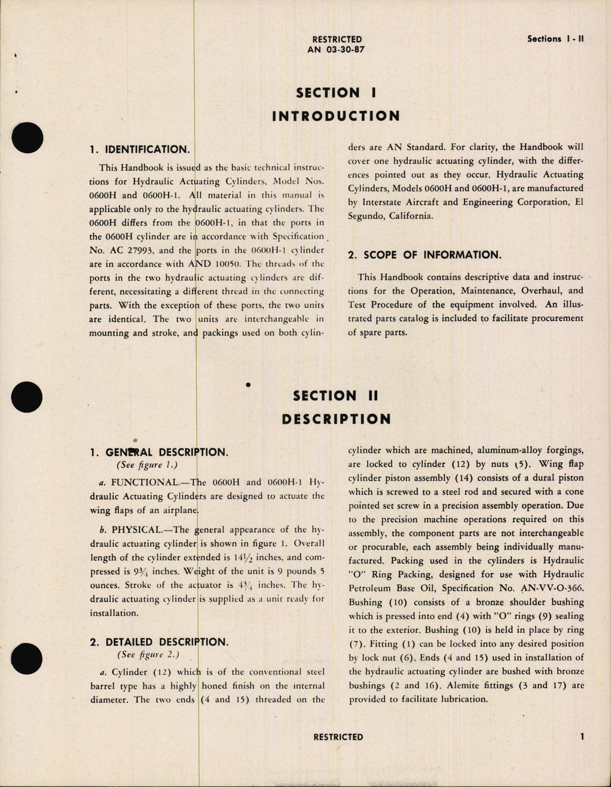 Sample page 5 from AirCorps Library document: Handbook of Instructions with Parts Catalog for Models 0600H and 0600H-1 Hydraulic Actuating Cylinders