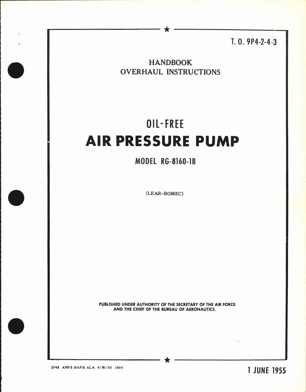 Sample page 1 from AirCorps Library document: Handbook of Overhaul Instructions for Oil-Free Air Pressure Pump Model RG-8160-1B