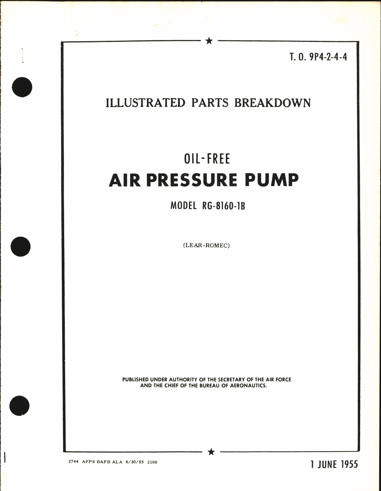 Sample page 1 from AirCorps Library document: Illustrated Parts Breakdown for Oil-Free Air Pressure Pump Model RG-8160-1B