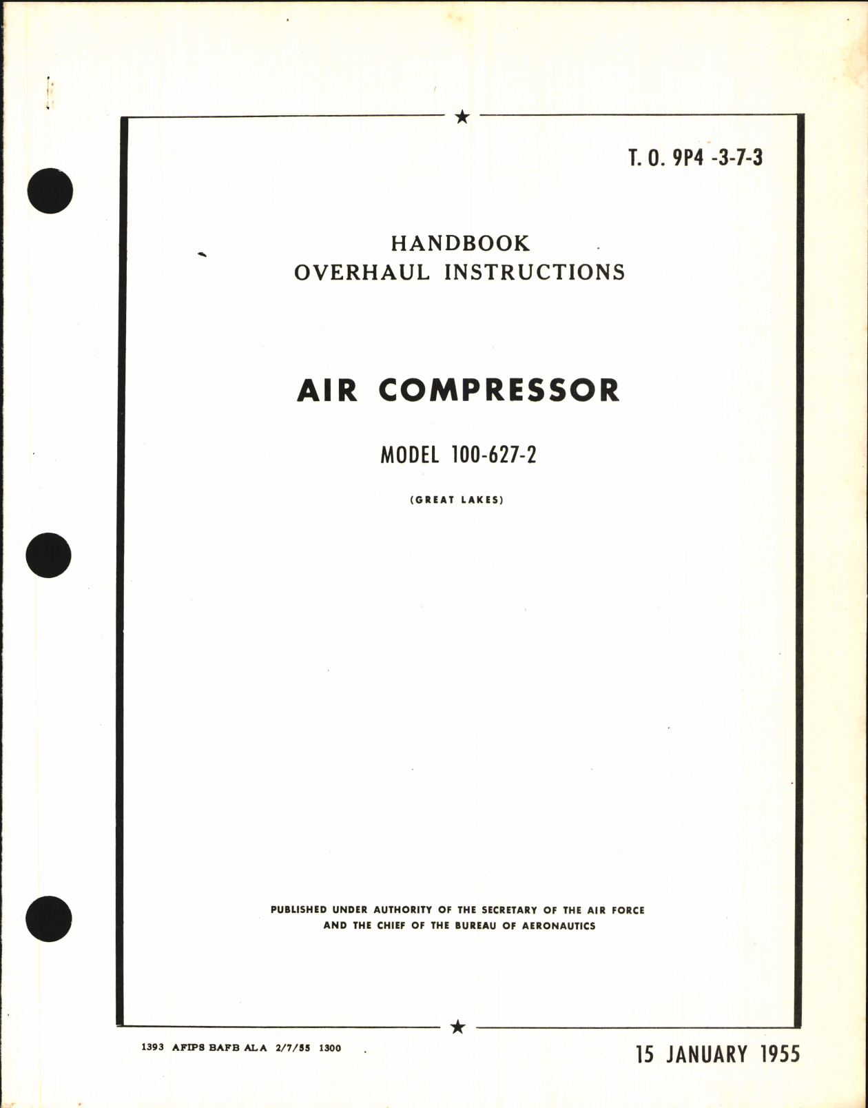 Sample page 1 from AirCorps Library document: Handbook of Instructions for Air Compressor Model 100-627-2