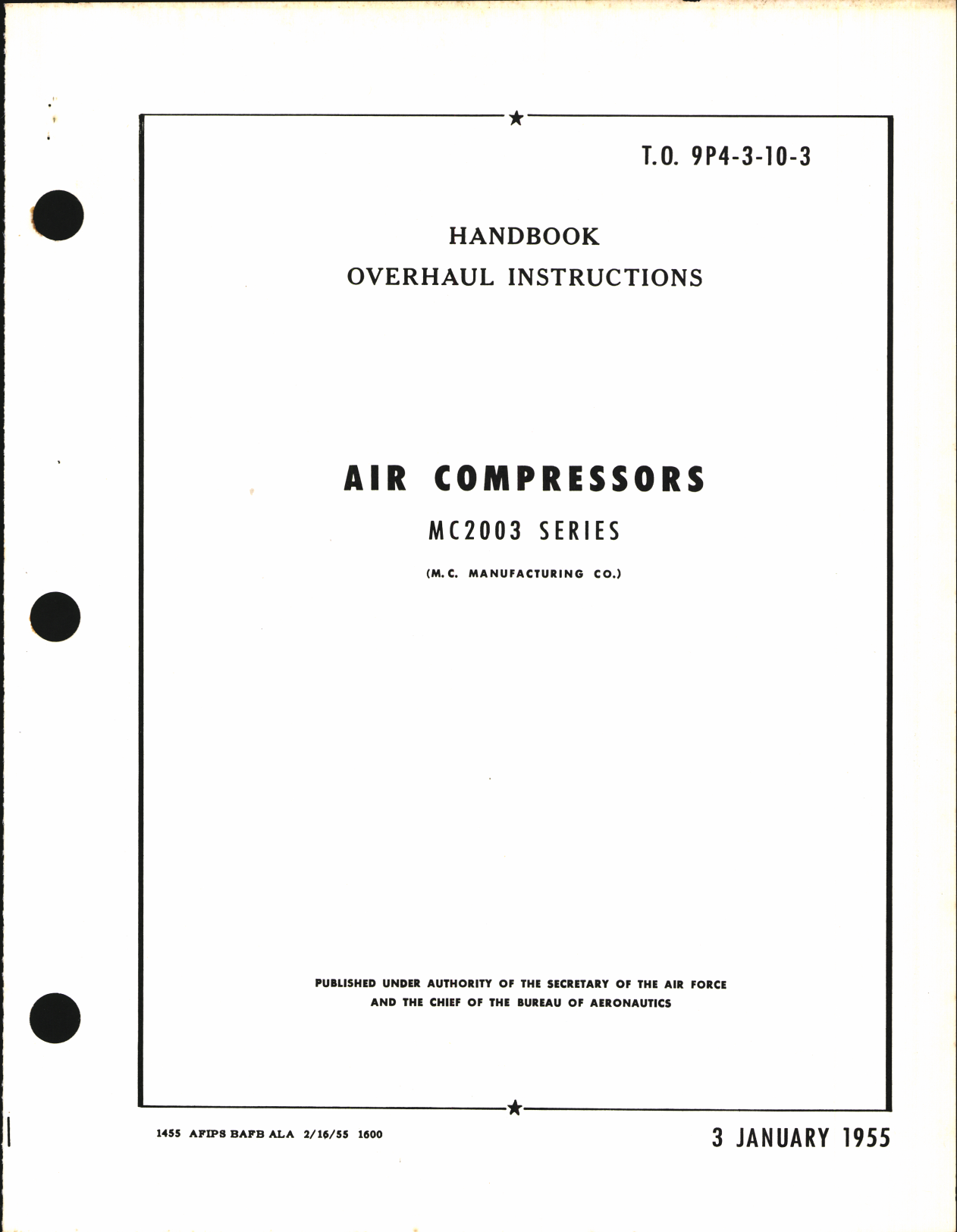 Sample page 1 from AirCorps Library document: Handbook of Overhaul Instructions for Air Compressors MC2003 Series