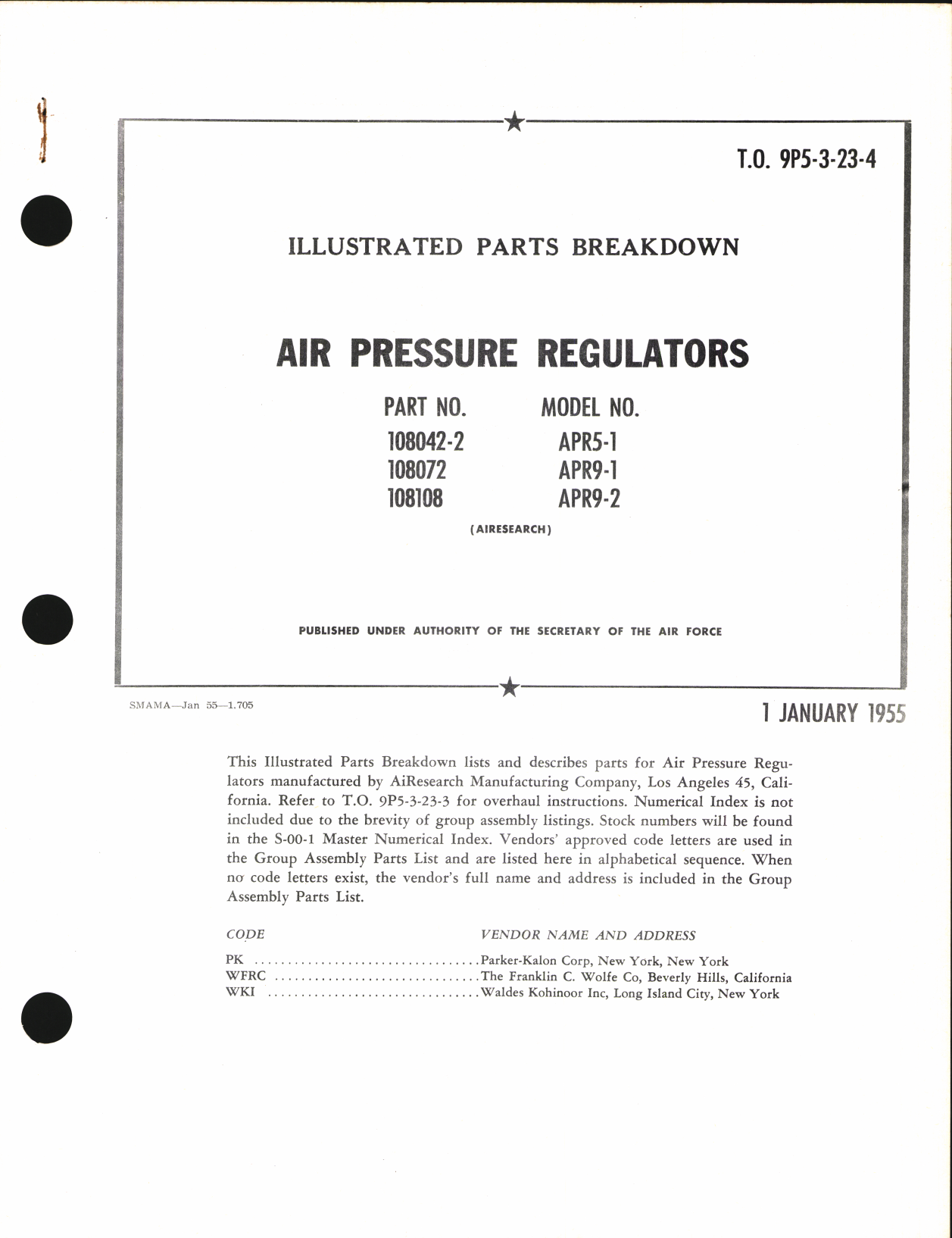 Sample page 1 from AirCorps Library document: Illustrated Parts Breakdown for Air Pressure Regulators 