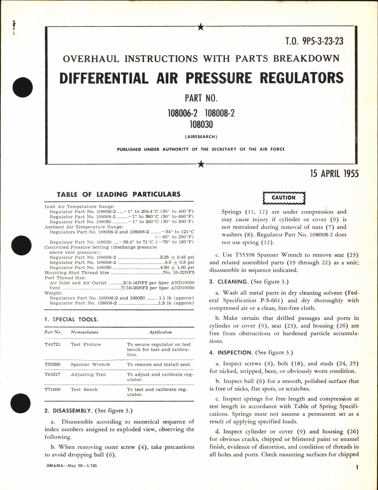 Sample page 1 from AirCorps Library document: Overhaul Instructions with Parts breakdown for Differential Air Pressure Regulators 