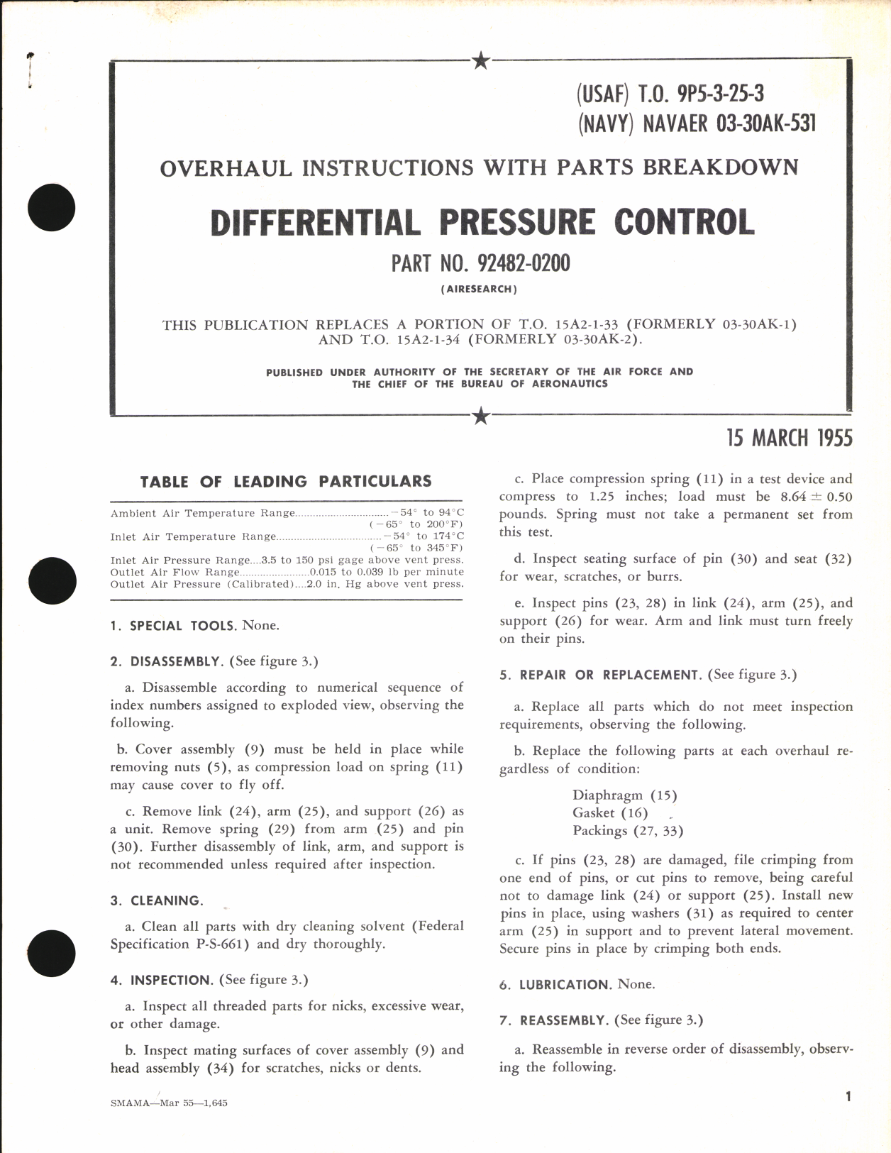 Sample page 1 from AirCorps Library document: Overhaul Instructions with Parts Breakdown for Differential Pressure Control Part no. 92482-0200