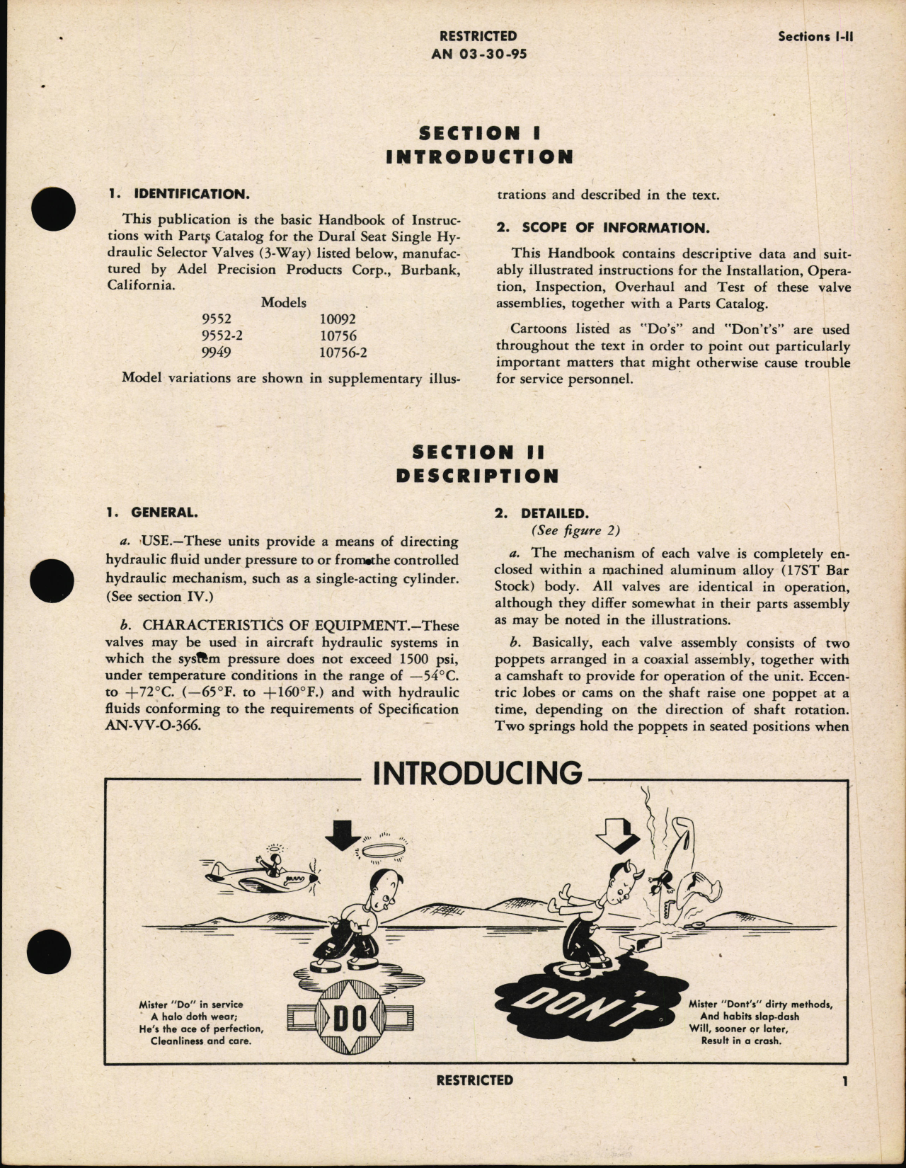 Sample page 5 from AirCorps Library document: Handbook of Instructions with Parts Catalog for Dural Seat Singly Hydraulic Selector Valves (3 Way)