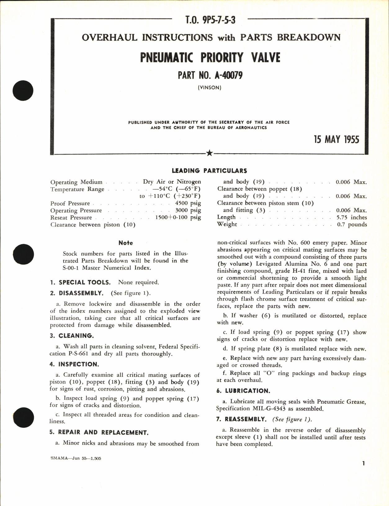 Sample page 1 from AirCorps Library document: Overhaul Instructions with Parts Breakdown for Pneumatic Priority Valve Part No. A-40079