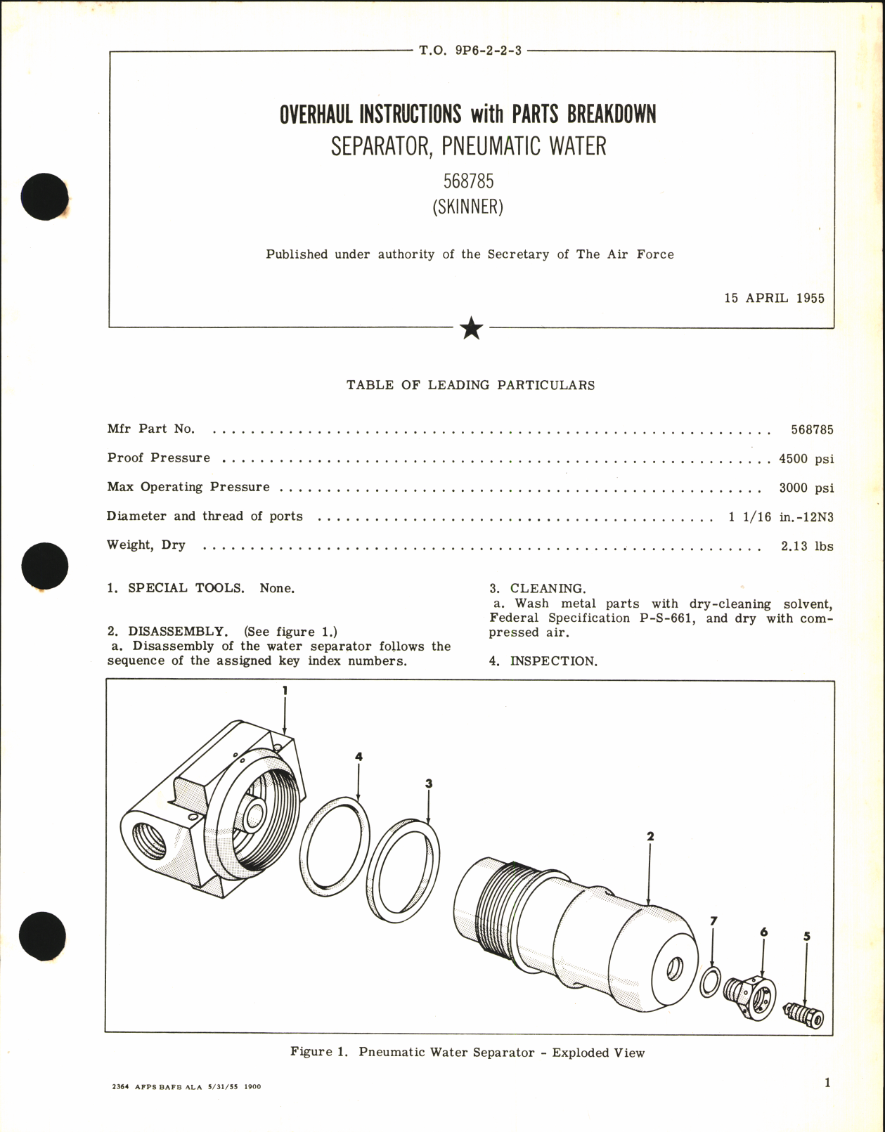 Sample page 1 from AirCorps Library document: Overhaul Instructions with Parts Breakdown for Separator, Pneumatic Water 568785