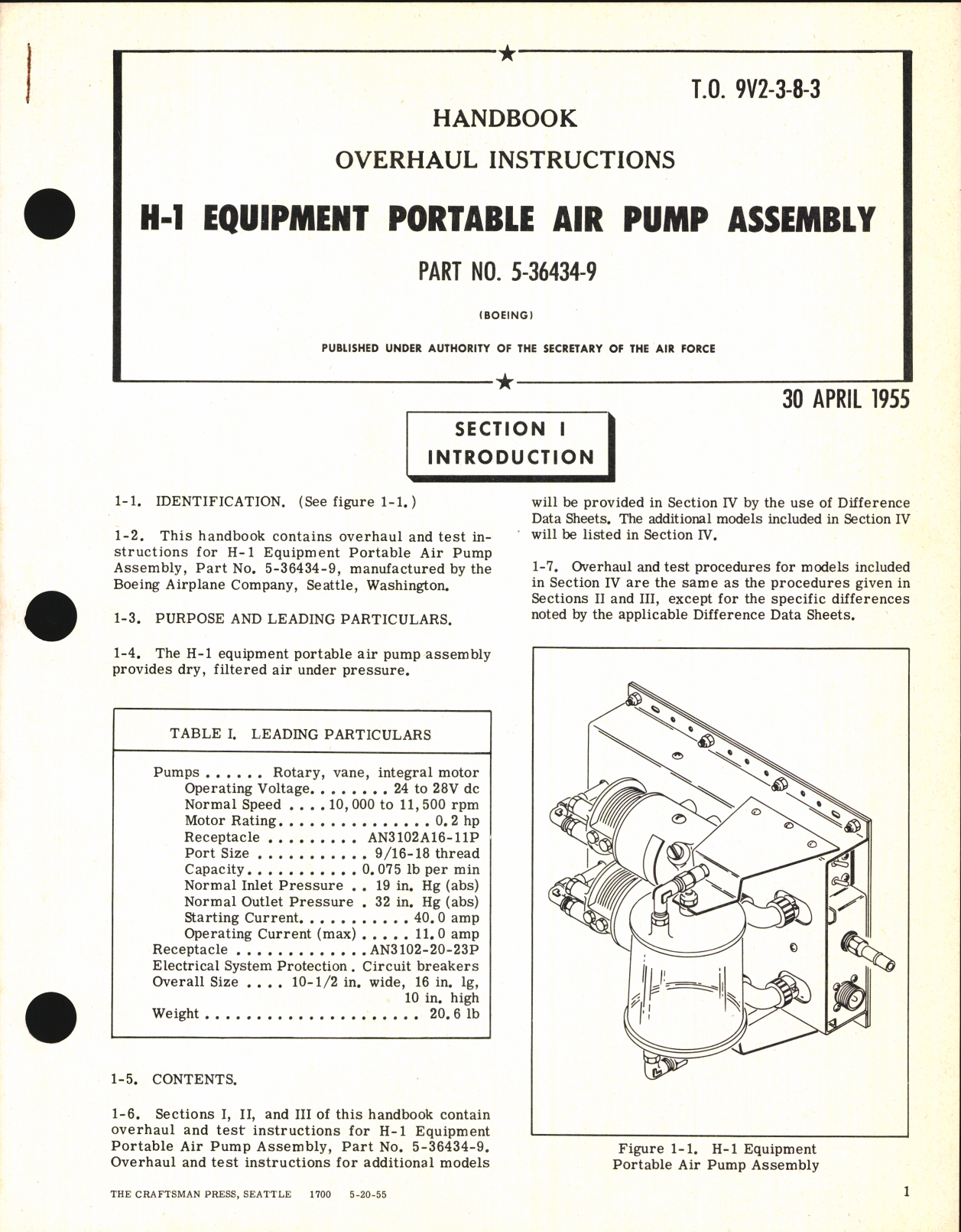Sample page 1 from AirCorps Library document: Handbook of Overhaul Instructions for H-1 Equipment Portable Air Pump Assembly Part No. 5-36434-9