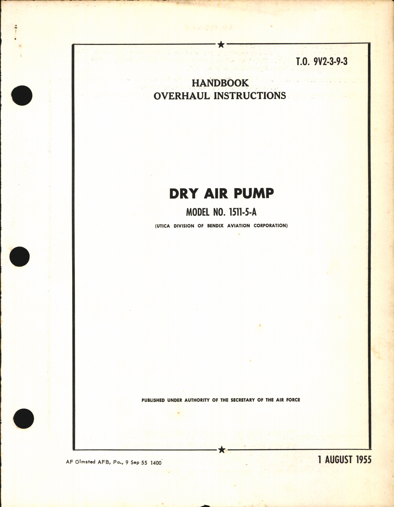 Sample page 1 from AirCorps Library document: Handbook of Overhaul Instructions for Dry Air Pump Model No. 1511-5-A