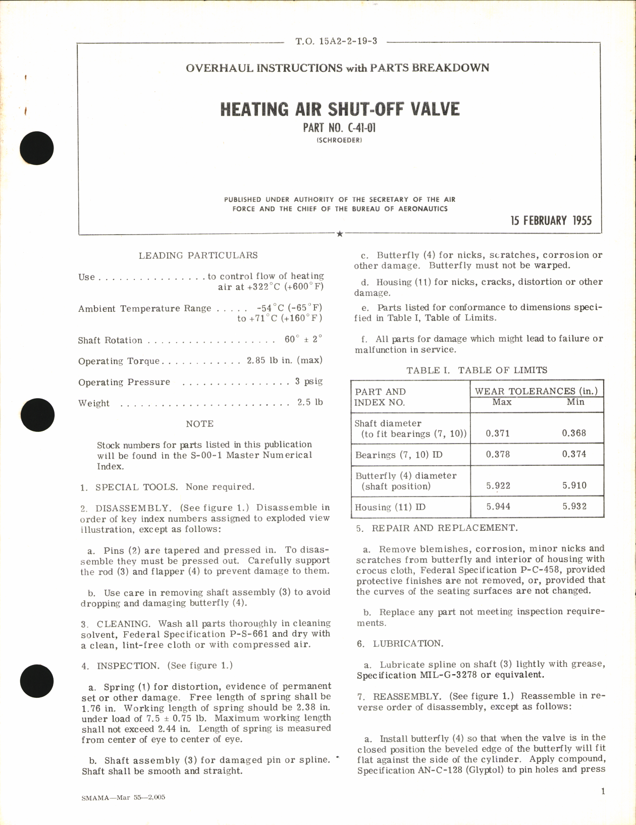 Sample page 1 from AirCorps Library document: Overhaul Instructions with Parts Breakdown for Heating Air Shut-Off Valve Part No. C-41-01