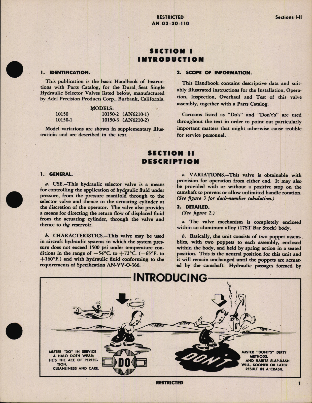 Sample page 5 from AirCorps Library document: Handbook of Instructions with Parts Catalog for Dural Seat Single Hydraulic Selector Valves