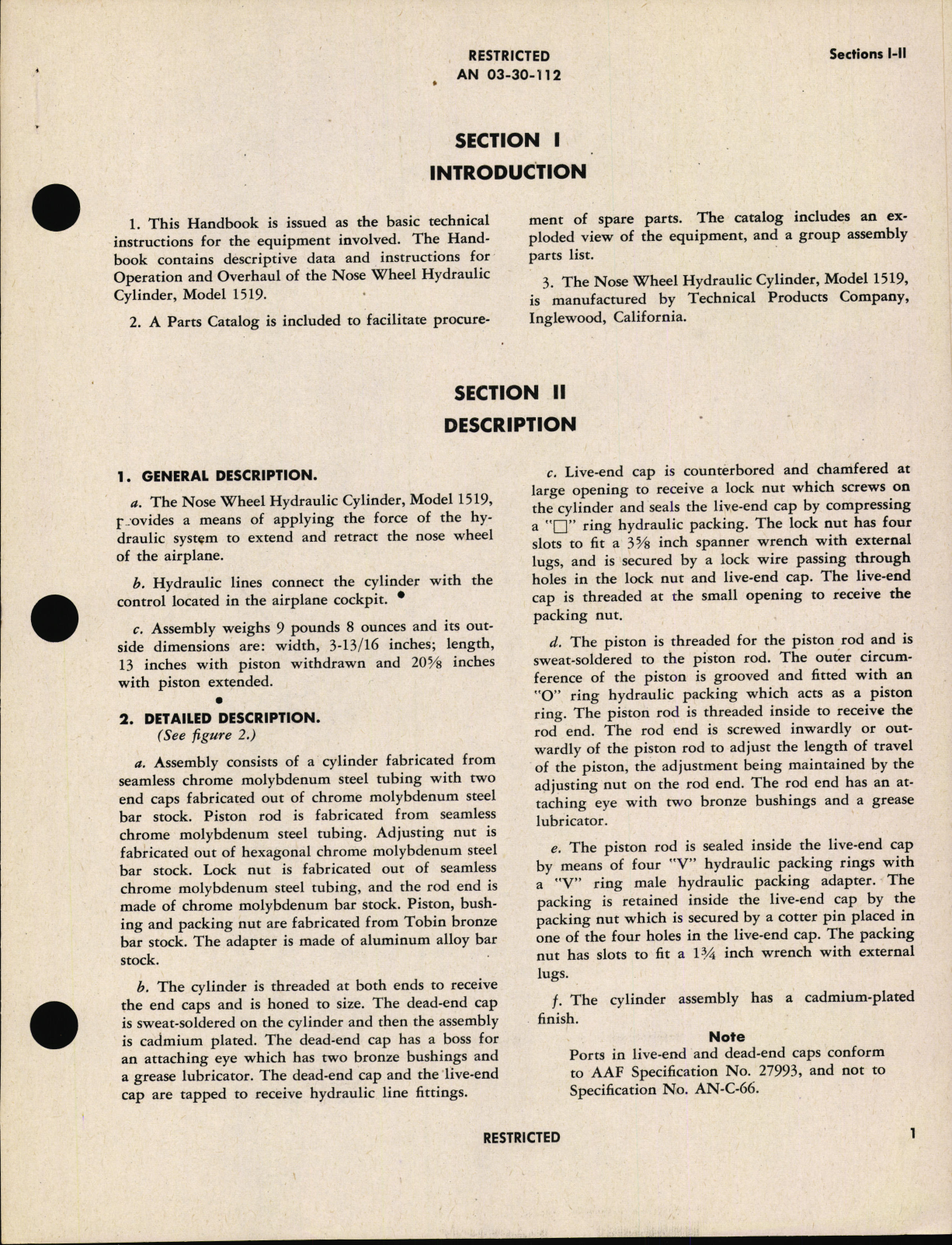 Sample page 5 from AirCorps Library document: Handbook of Instructions with Parts Catalog for Nose Wheel Hydraulic Actuating Cylinder