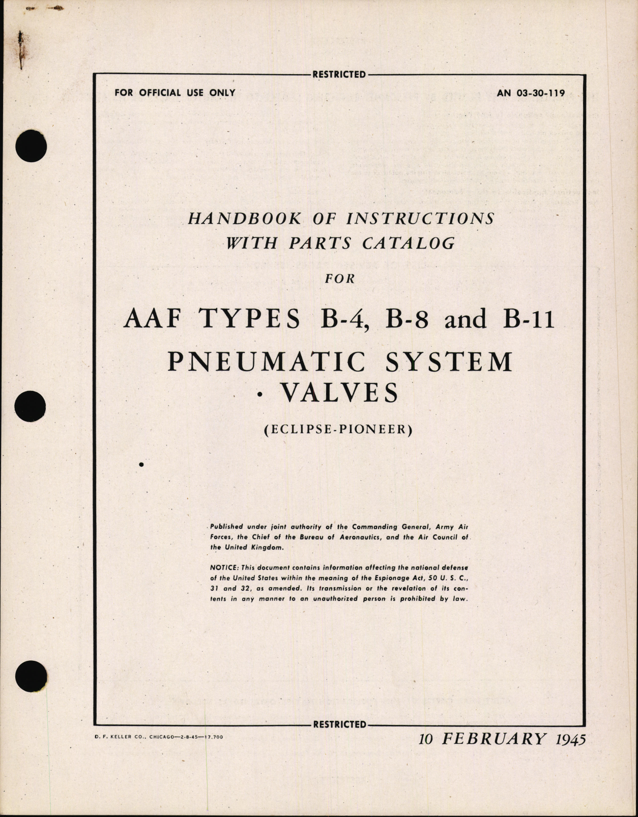 Sample page 1 from AirCorps Library document: Handbook of Instructions with Parts Catalog for Pneumatic System Valves