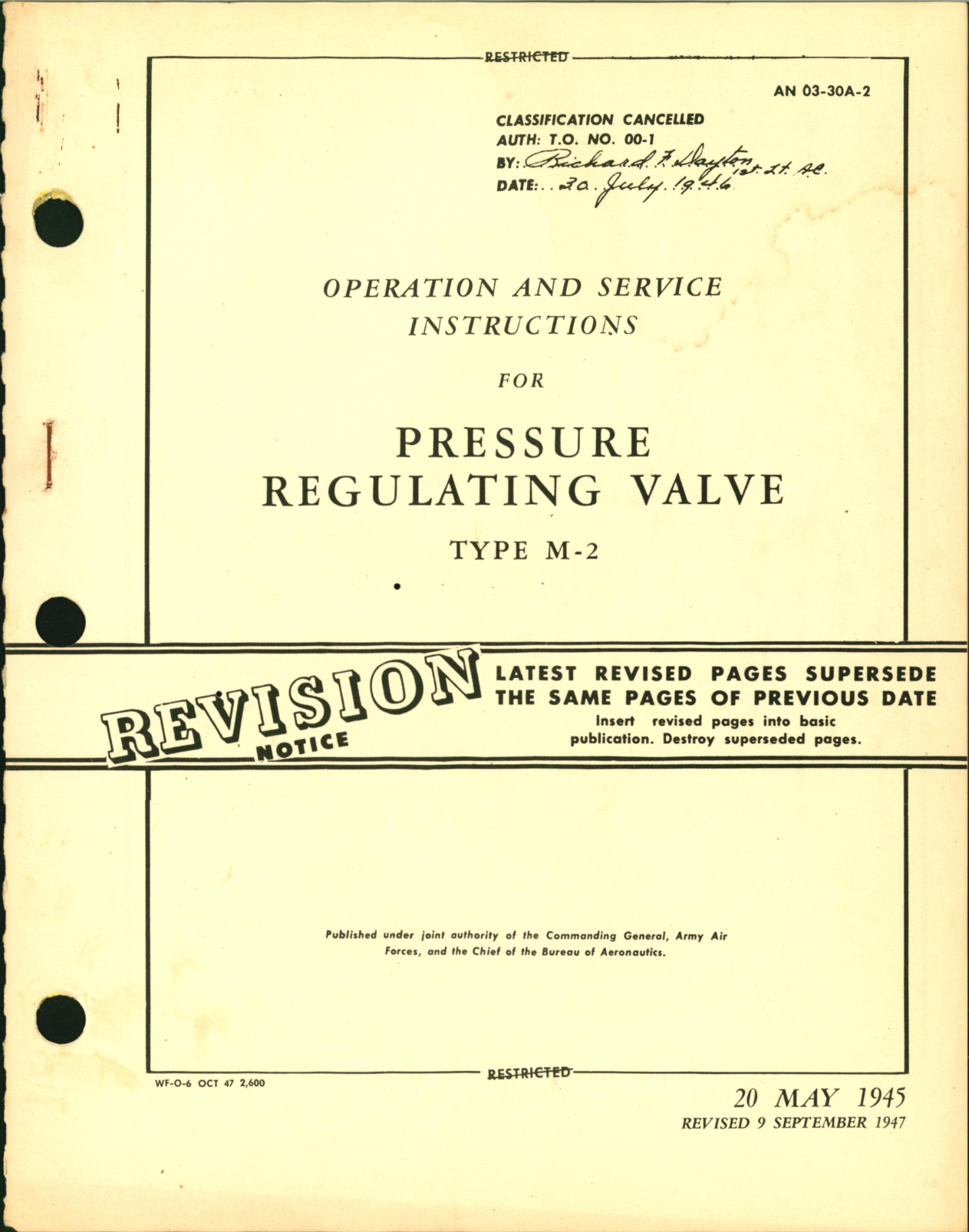 Sample page 1 from AirCorps Library document: Operation and Service Instructions for Pressure Regulating Valve Type M-2
