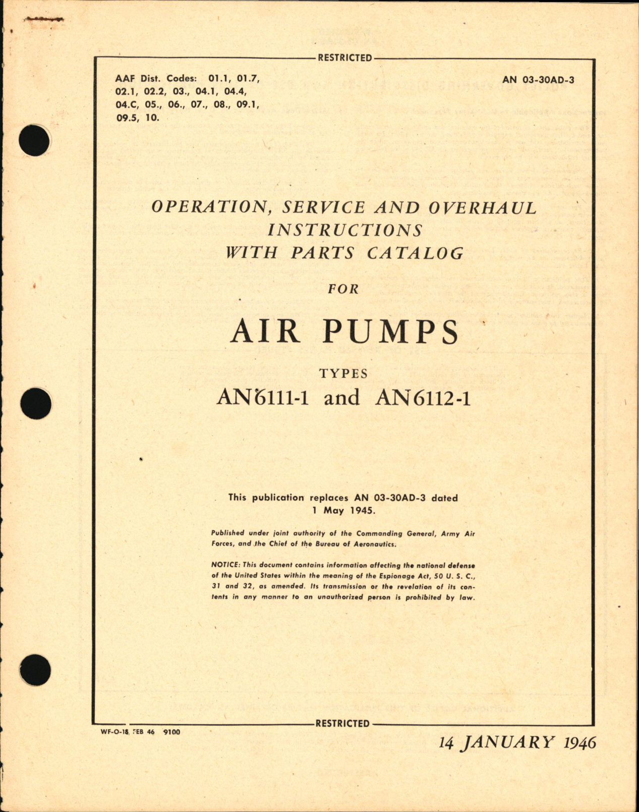 Sample page 1 from AirCorps Library document: Operation, Service and Overhaul Instructions with Parts Catalog for Air Pumps