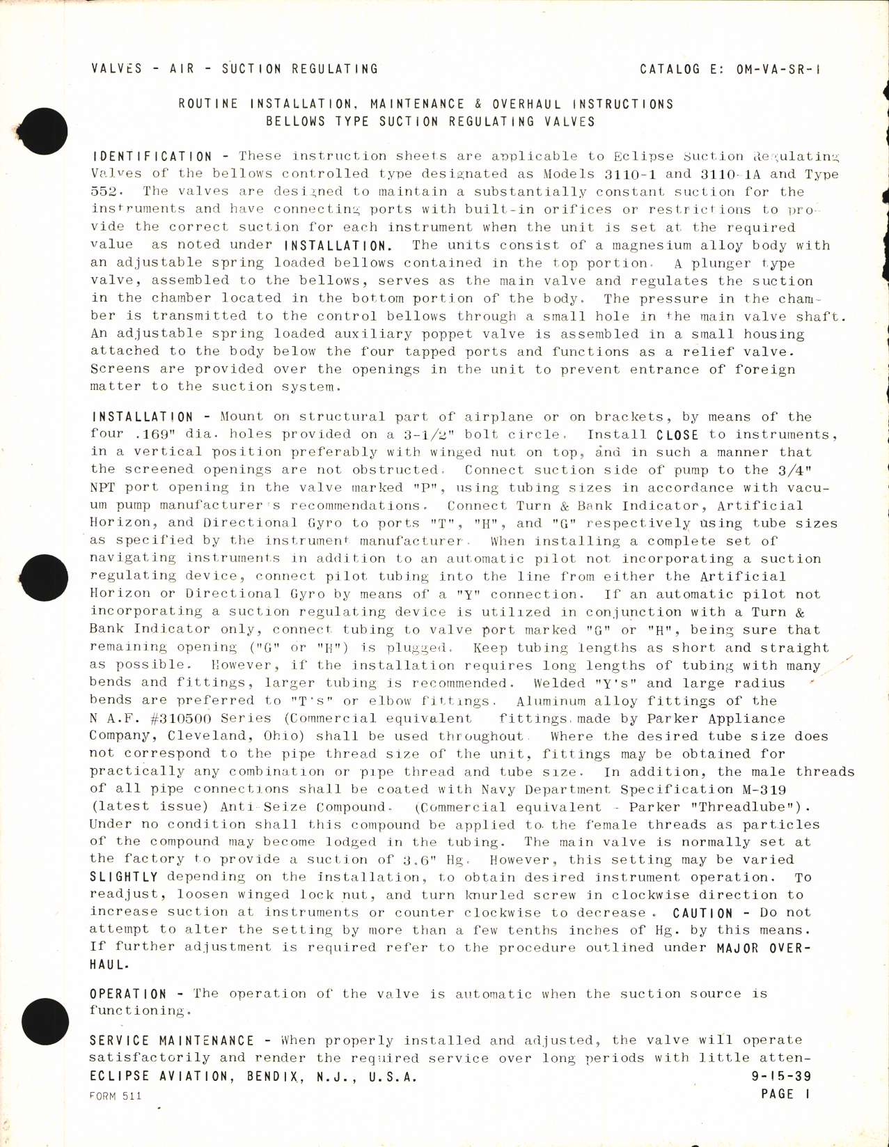 Sample page 1 from AirCorps Library document: Routine Installation, Maintenance and Overhaul Instructions for Bellows Type Suction Regulating Valves