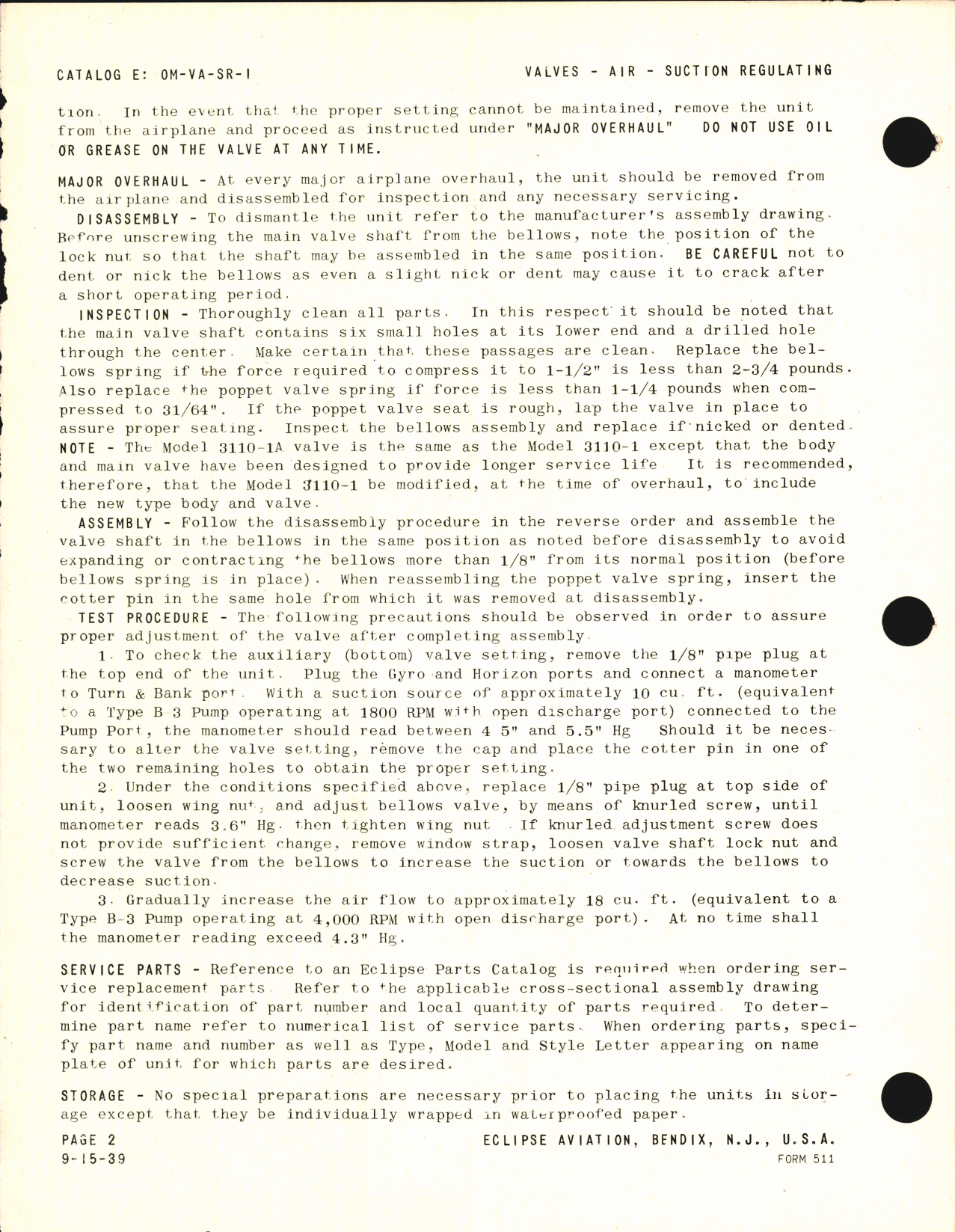 Sample page 2  from AirCorps Library document: Operating and Service Instructions Eclipse Aviation Engine-Driven Air Pumps Type 548