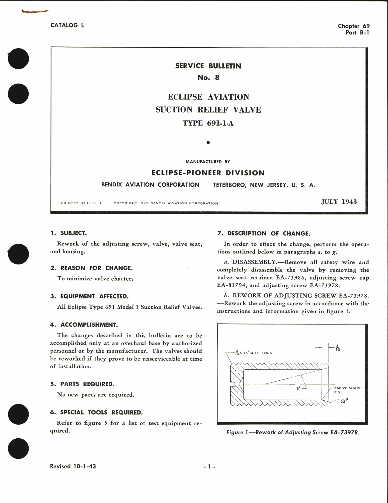 Sample page 1 from AirCorps Library document: Service Bulletin No. 8, Eclipse Aviation Suction Relief Valve Type 691-1-A 