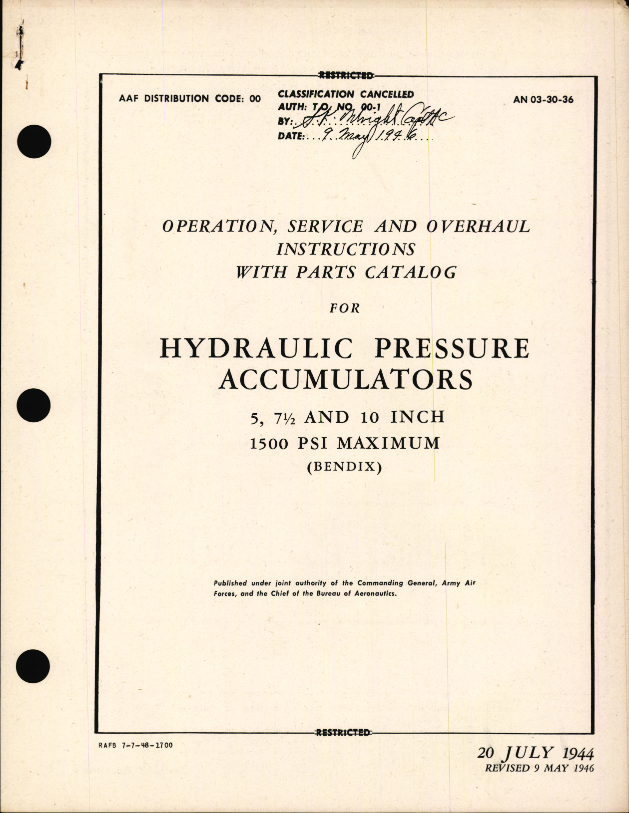 Sample page 1 from AirCorps Library document: Operation, Service and Overhaul Instructions With Parts Catalog For Hydraulic Pressure Accumulators