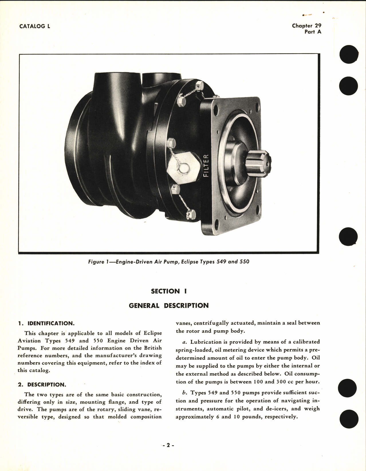 Sample page 2 from AirCorps Library document: Operating and Service Instructions for Eclipse Aviation Engine-Driven Air Pumps Types 549 and 550