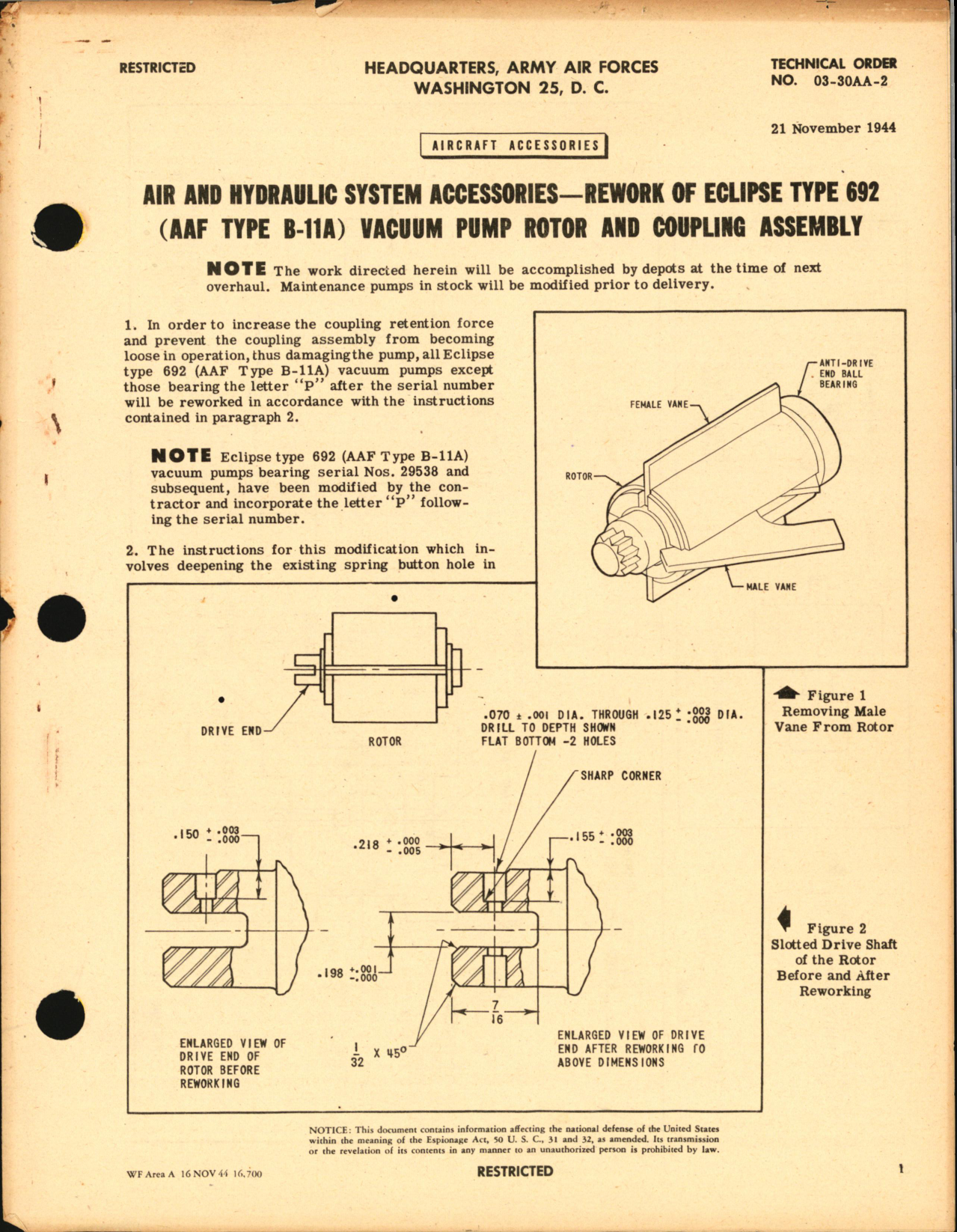 Sample page 1 from AirCorps Library document: Air and Hydraulic System Accessories Rework of Eclipse type 692 Vacuum Pump Rotor and Coupling Assembly