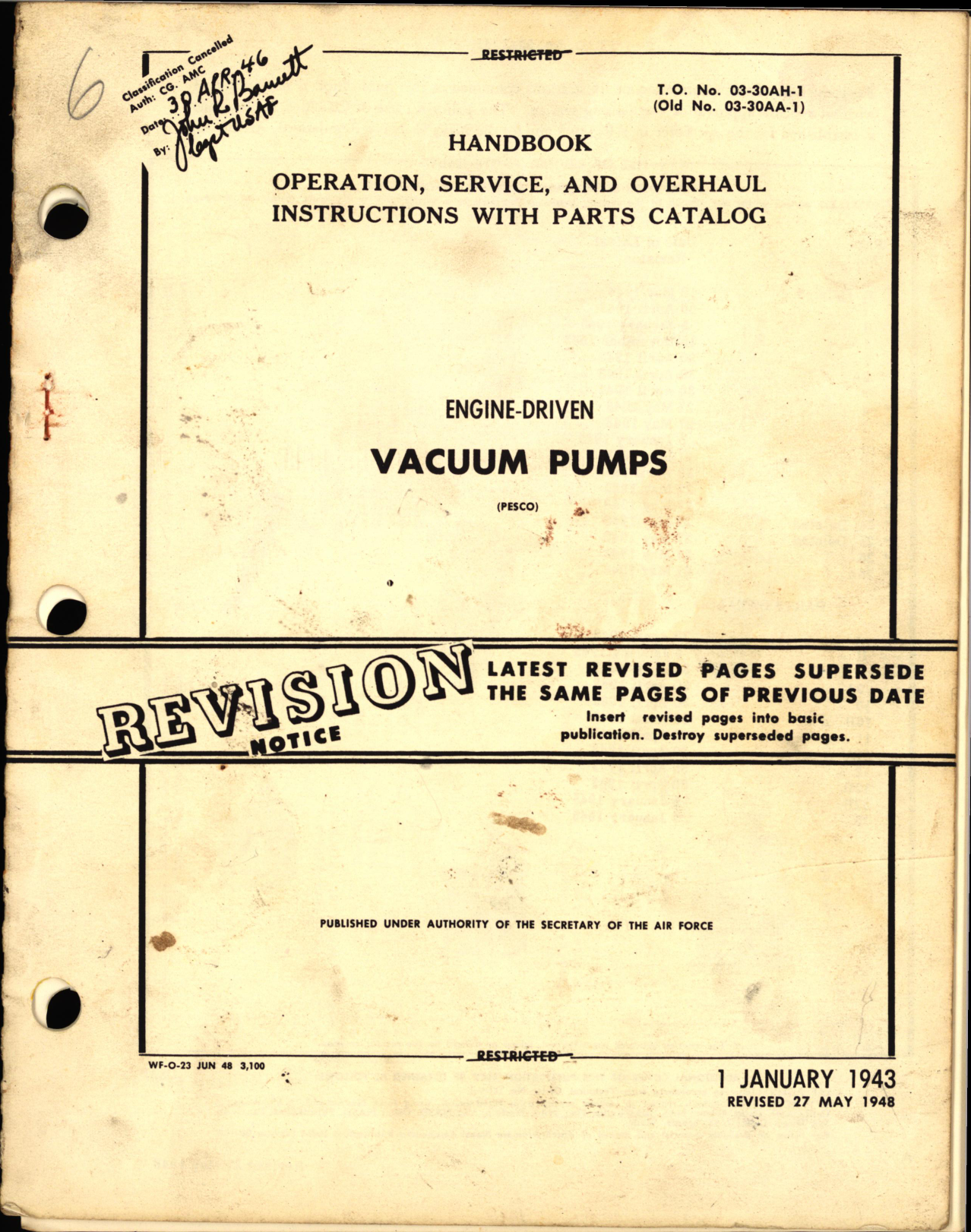 Sample page 1 from AirCorps Library document: Operation, Service and Overhaul Instructions with Parts Catalog for Engine-Driven Vacuum Pumps