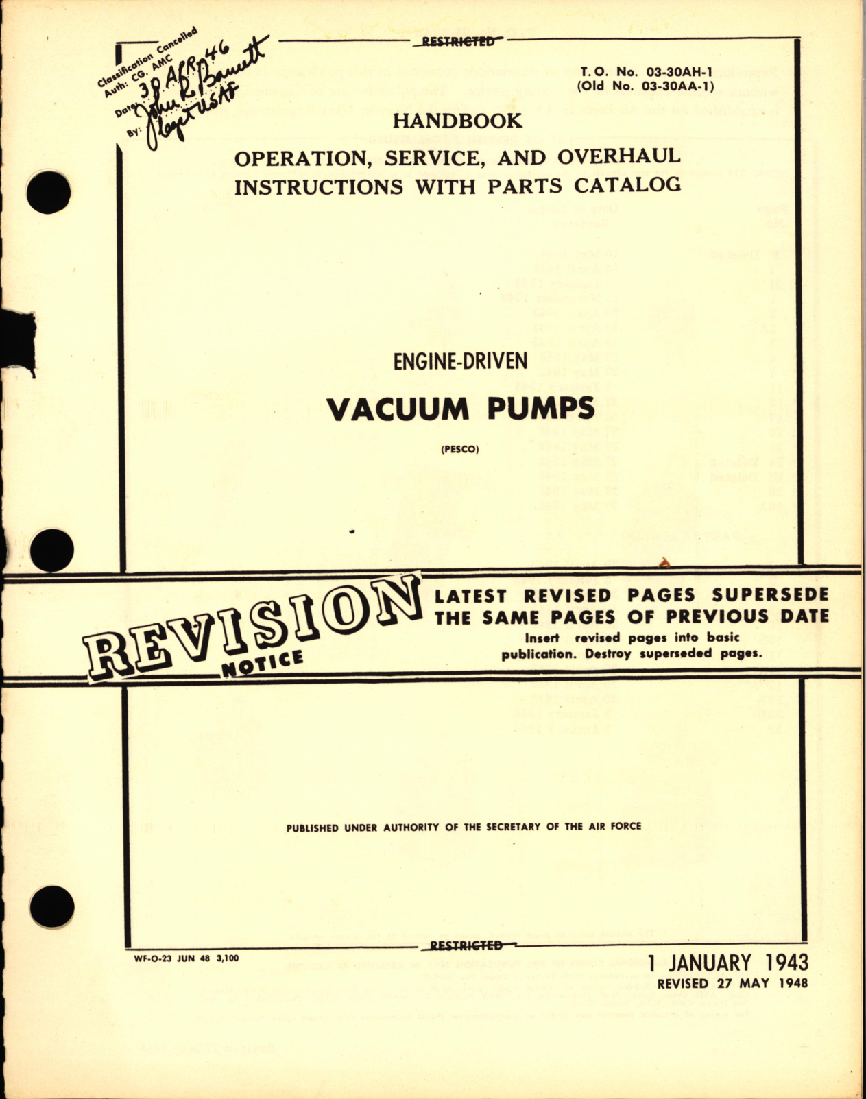 Sample page 1 from AirCorps Library document: Operation, Service and Overhaul Instructions with Parts Catalog for Engine-Driven Vacuum Pumps