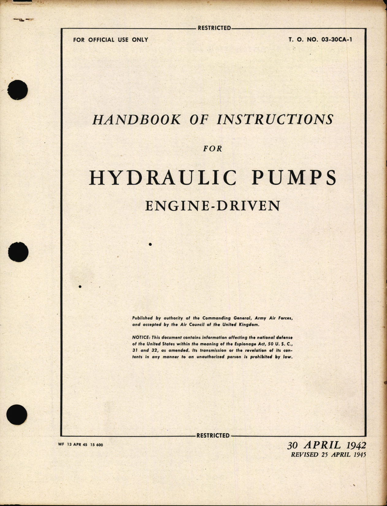 Sample page 1 from AirCorps Library document: Handbook of Instructions for Engine-Driven Hydraulic Pumps 