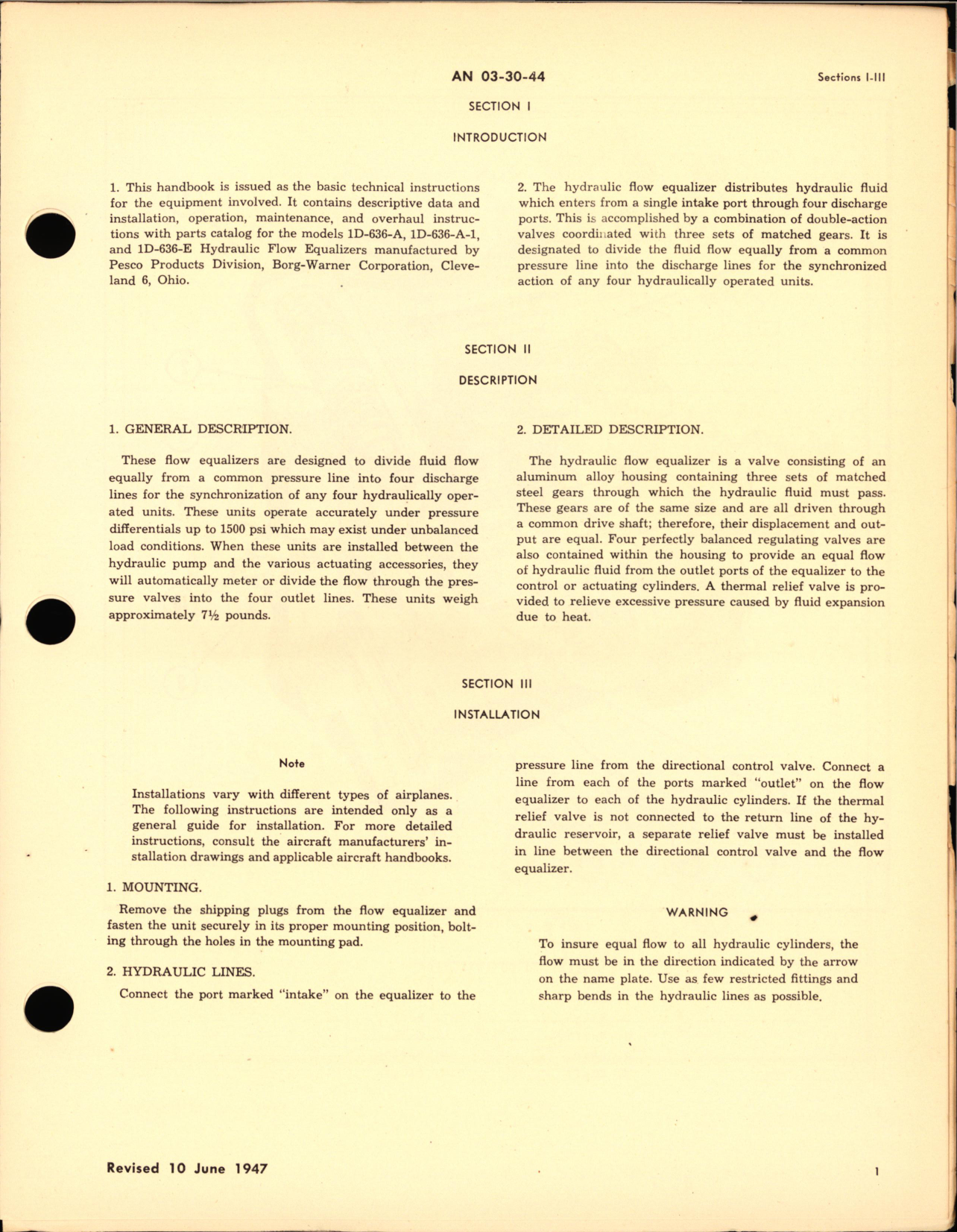 Sample page 5 from AirCorps Library document: Operation, Service and Overhaul Instructions with Parts Catalog for Hydraulic Flow Equalizer