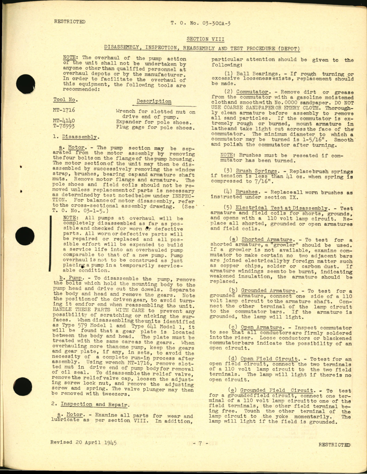 Sample page 5 from AirCorps Library document: Revision: Handbook of Instructions for Motor-Driven hydraulic Pump (Gear type)